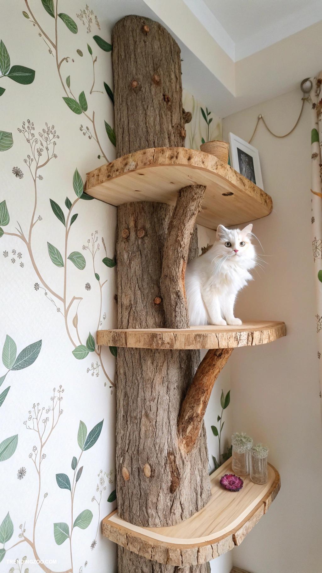 cat wall shelves Tree trunk shelf with natural look