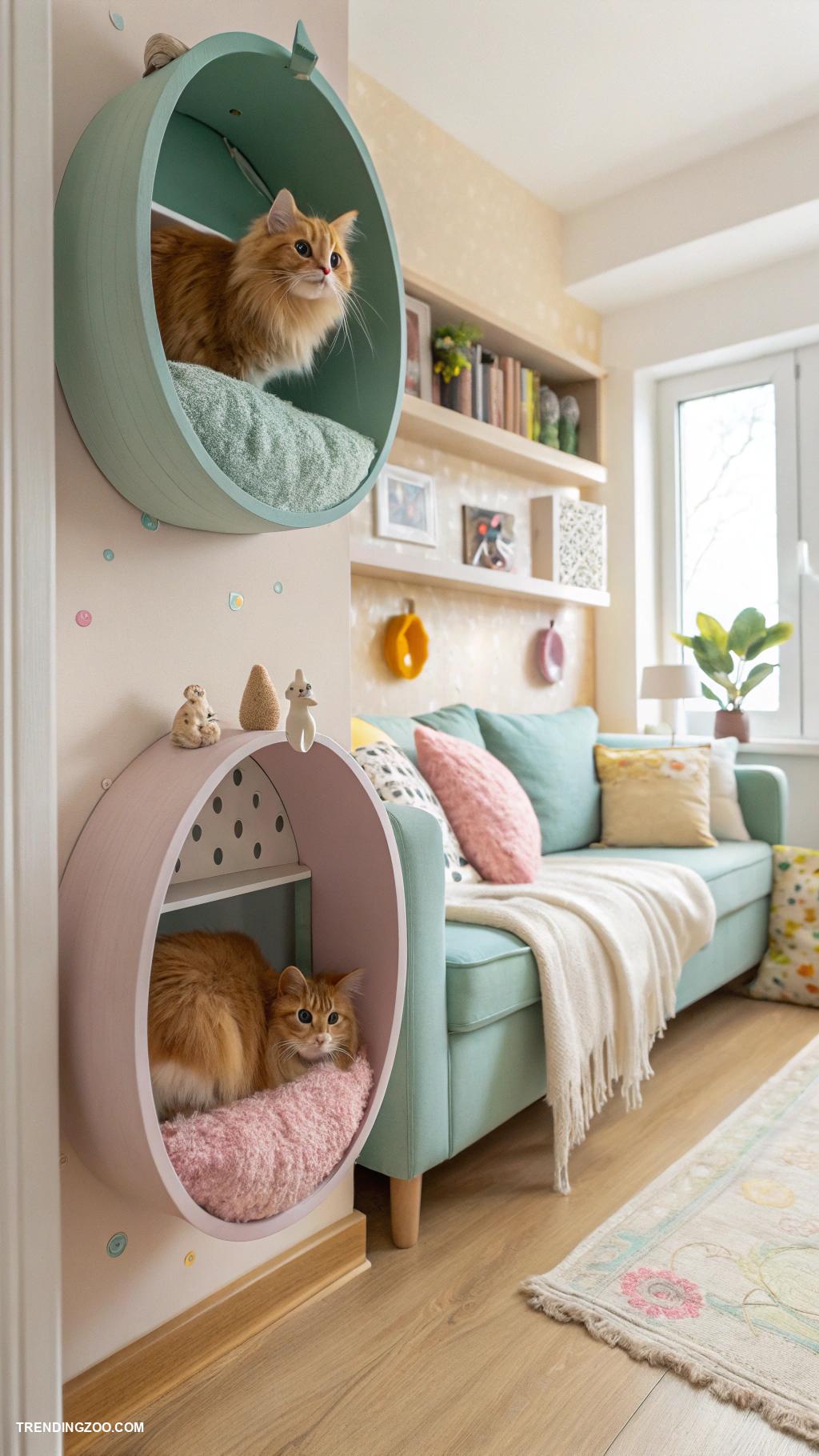 cat wall shelves Wall mounted cubbies for hiding spots