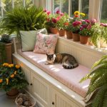 cat window perch ideas Elevated bench with potted plants