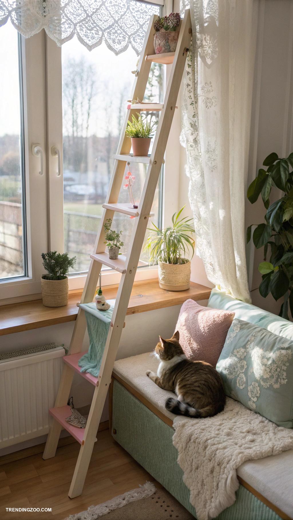 cat window perch ideas Repurposed wooden ladder perch