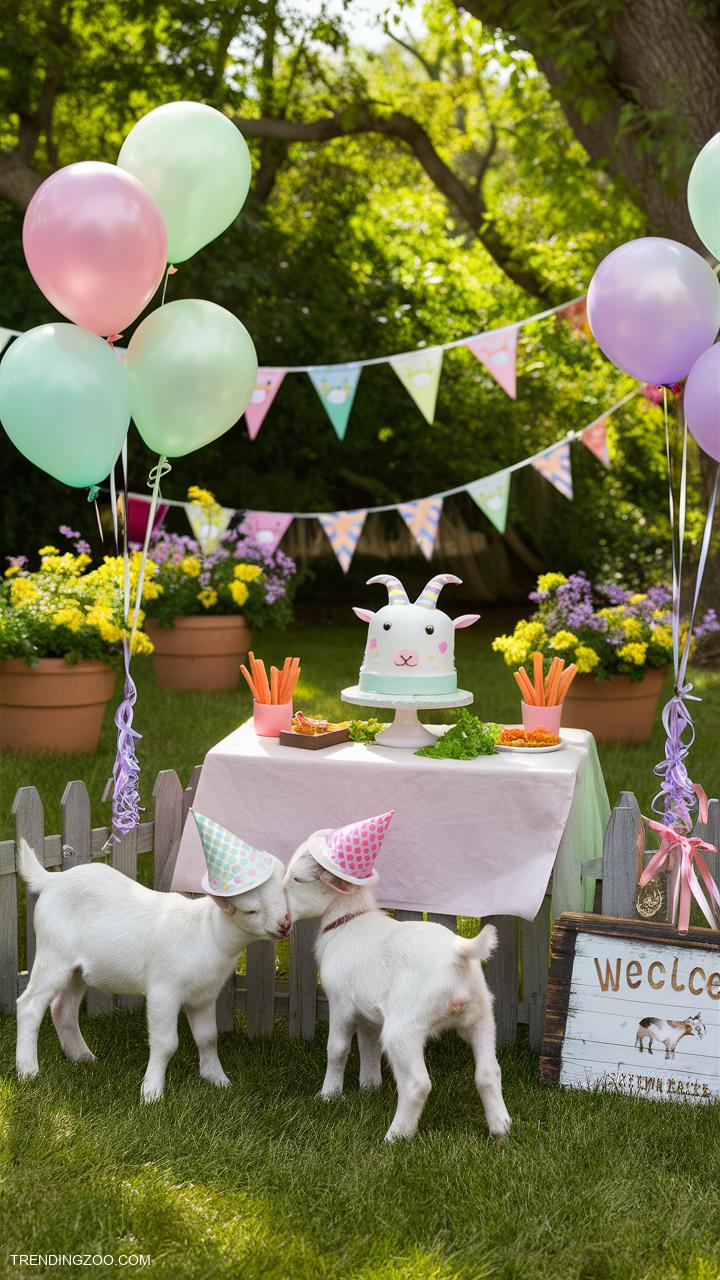 cute baby goats Custom goat birthday parties with decorations