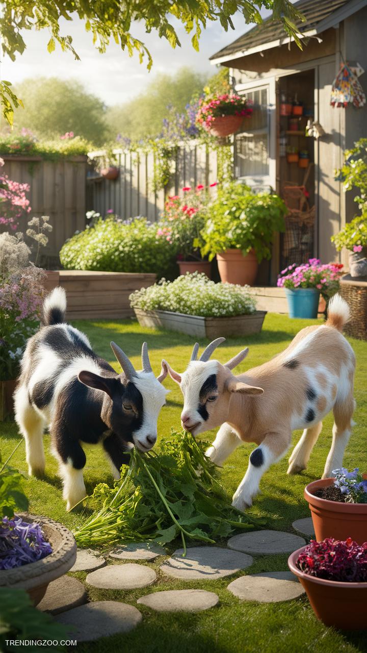 cute baby goats Gardening buddies goats help with weeds