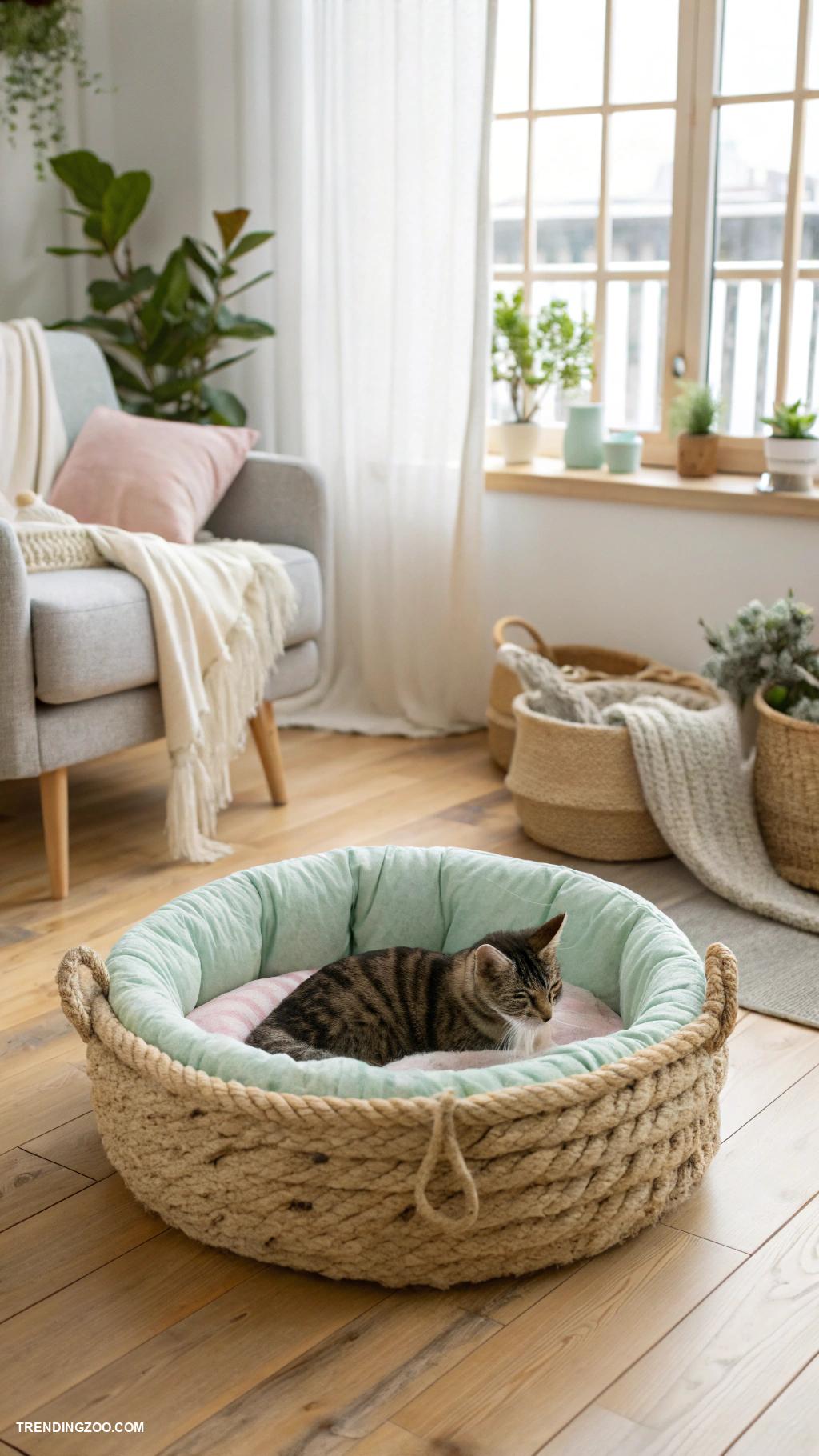 diy cat bed DIY rope basket bed