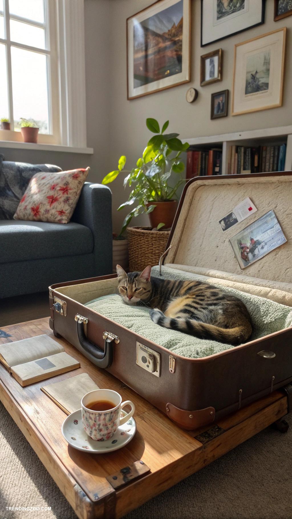 diy cat bed Pet bed from old suitcase