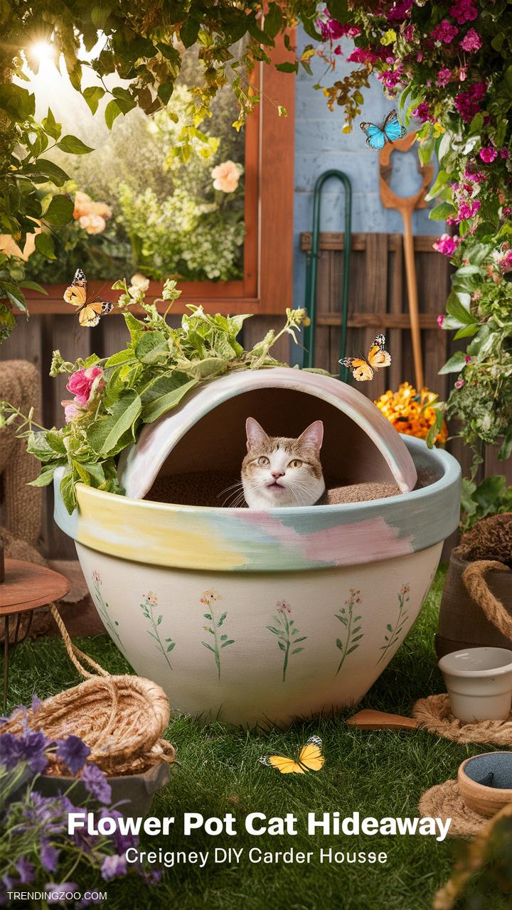 diy cat house Flower pot cat hideaway