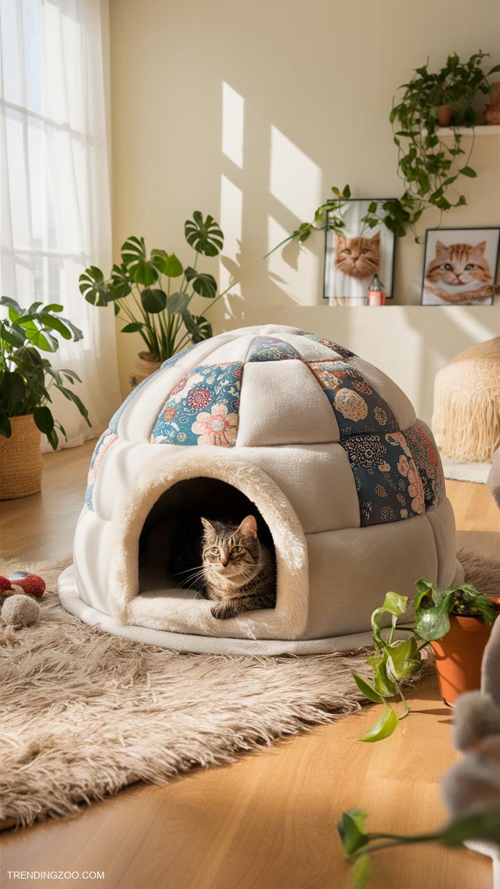 diy cat house Igloo style cat den from fabric