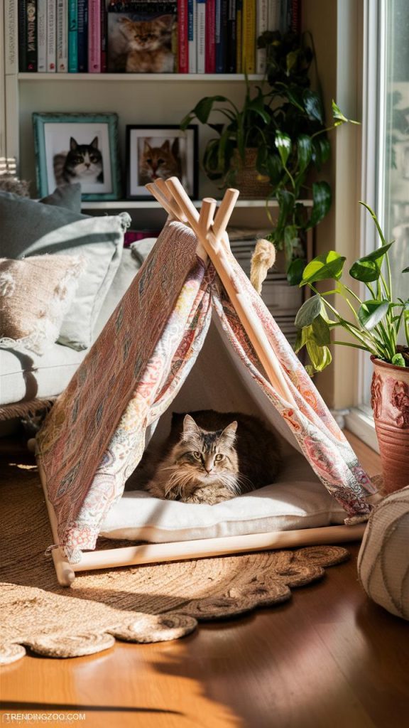 diy cat house Pet tent from a tablecloth