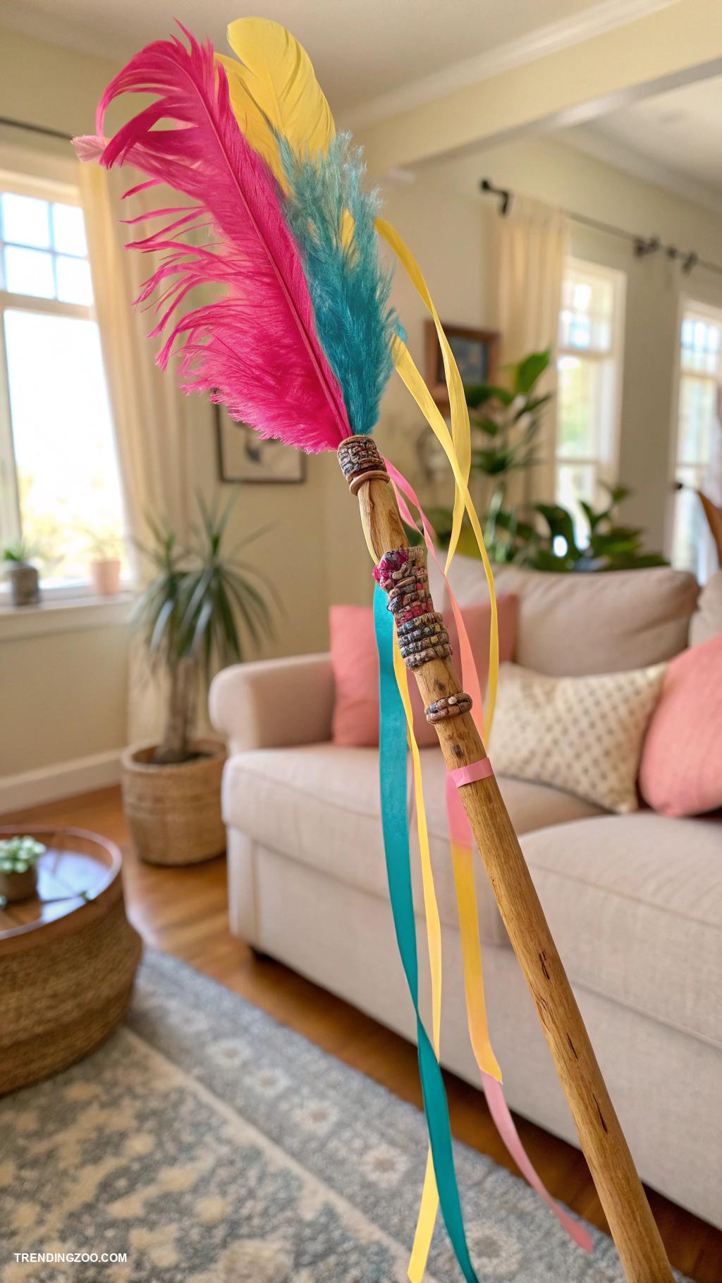 diy cat toys Feather wands with colorful ribbons