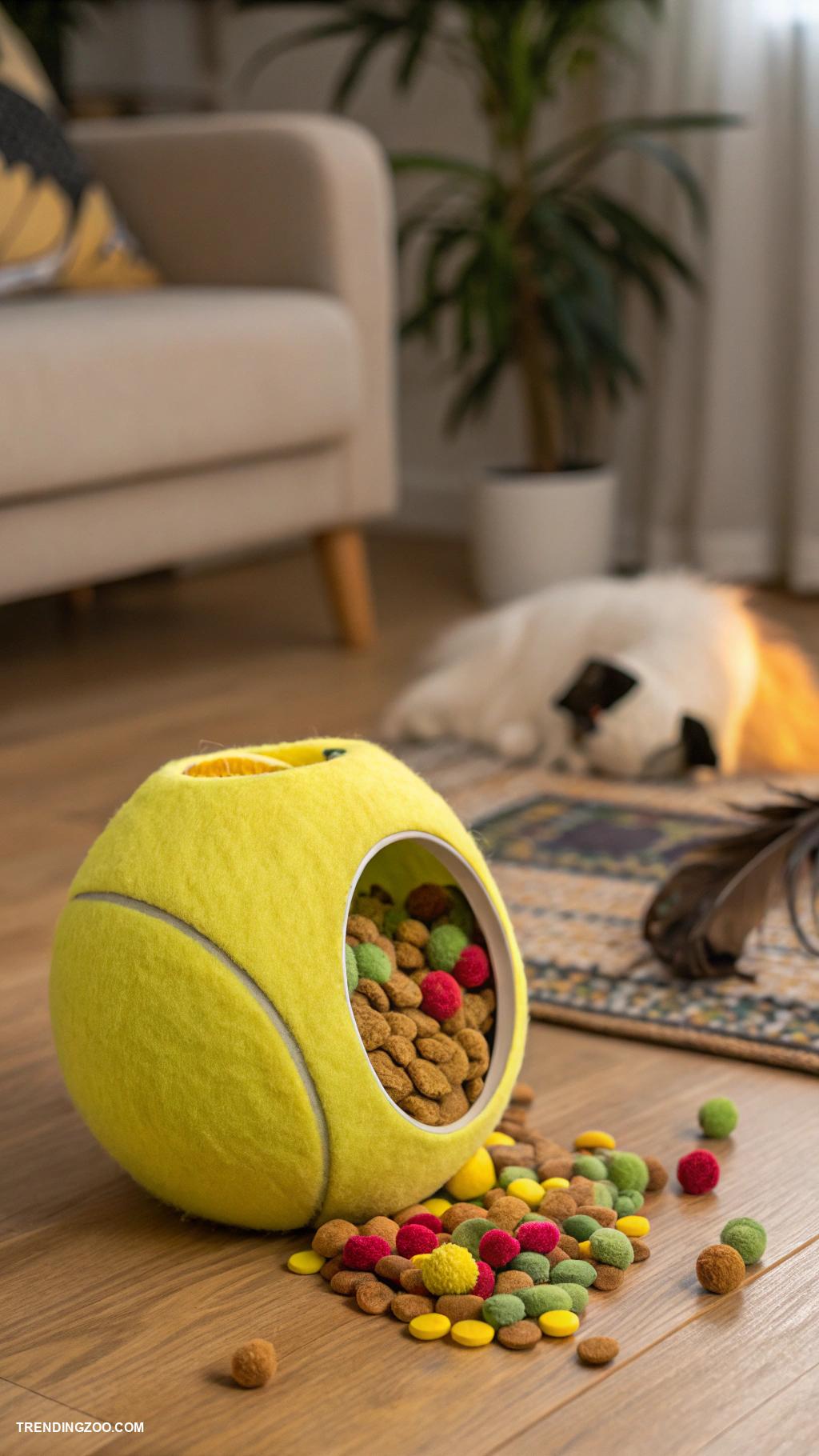 diy cat toys Tennis ball with treats in the opening