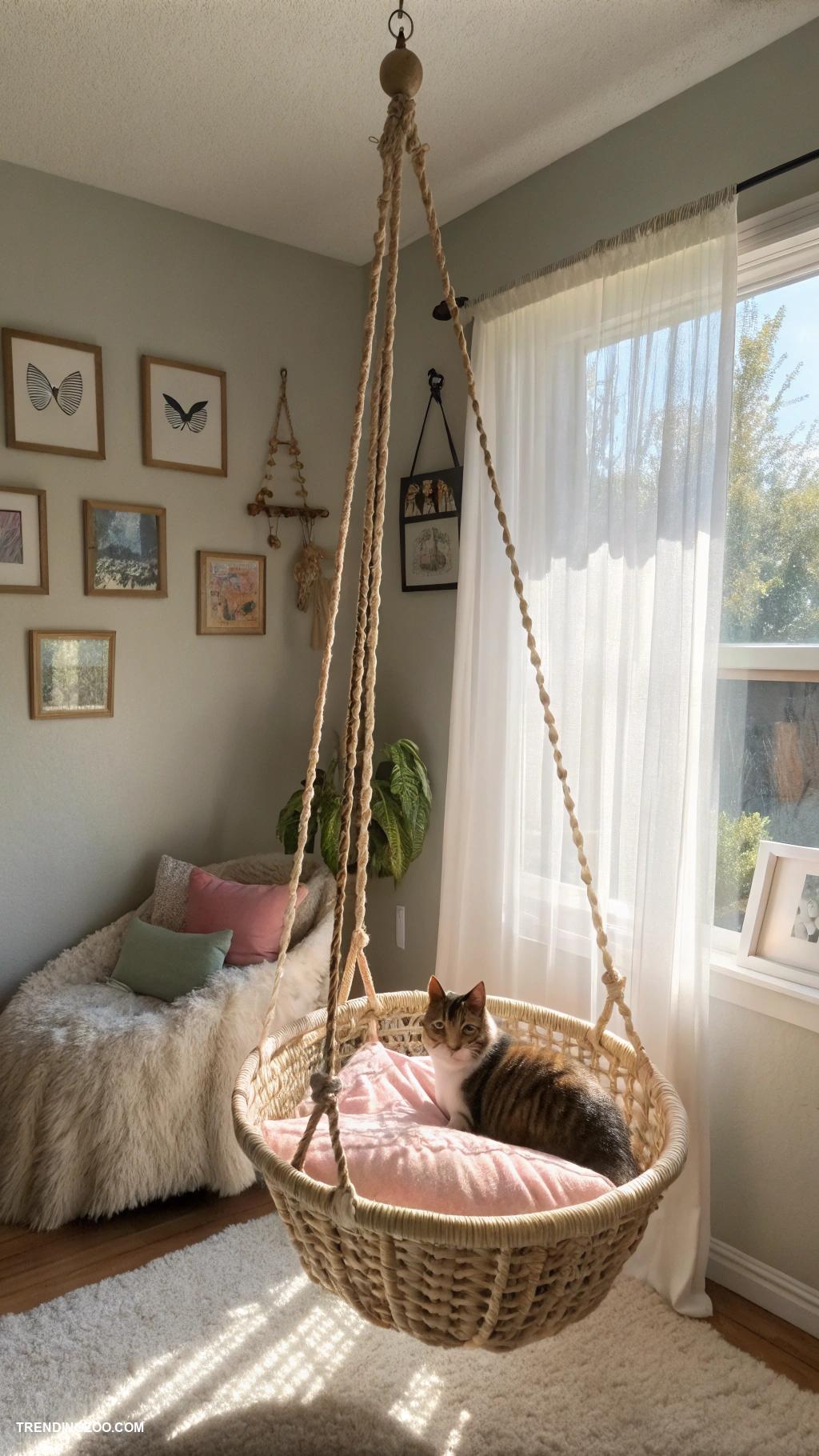 diy cat tree Basket swing suspended from ceiling
