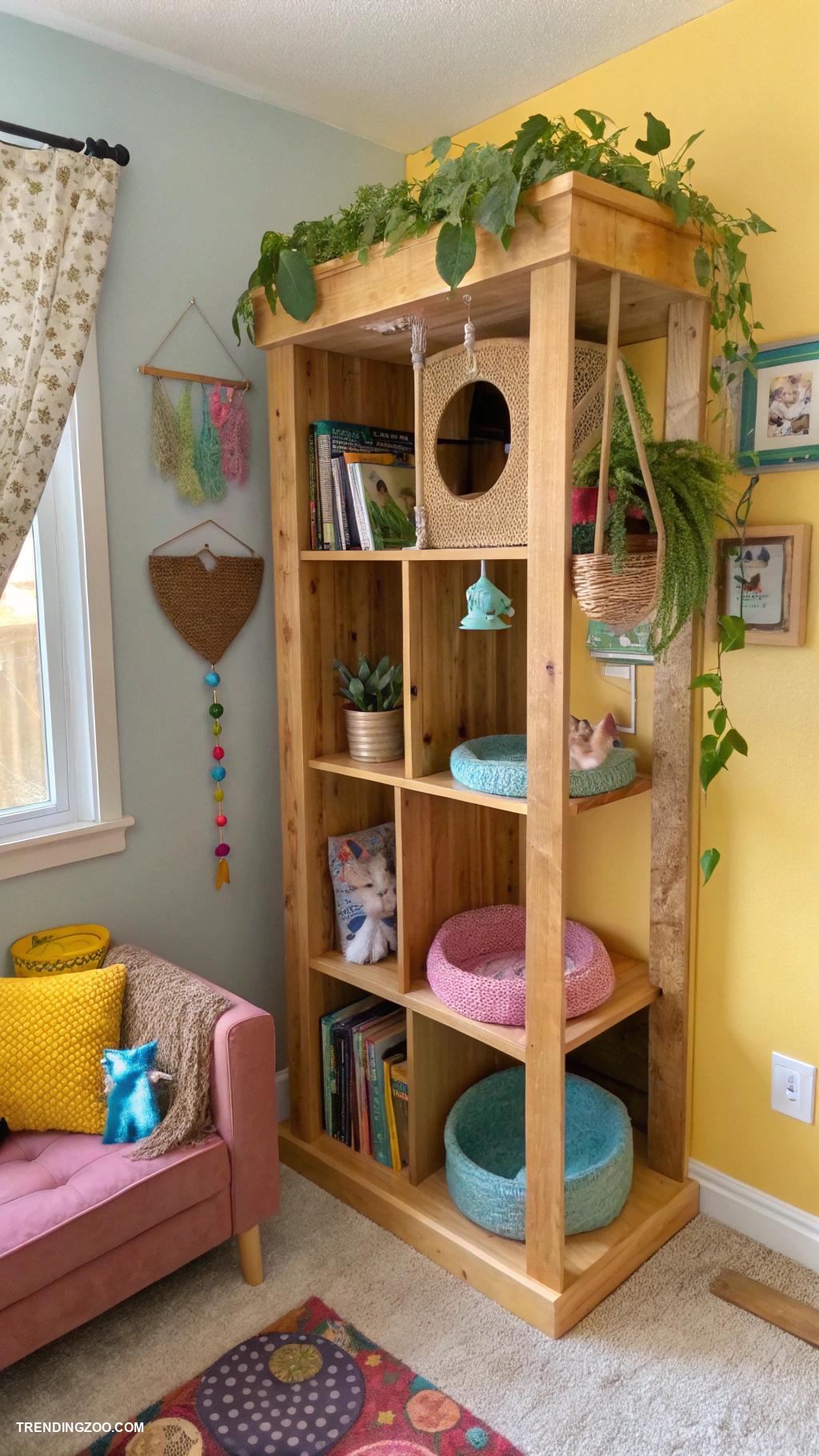 diy cat tree Bookcase converted into a cat paradise