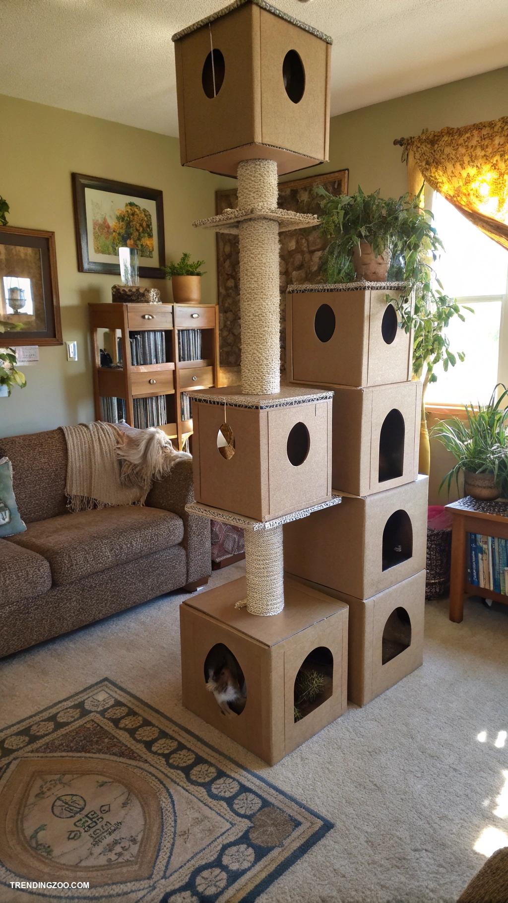 diy cat tree Multi level cardboard box maze