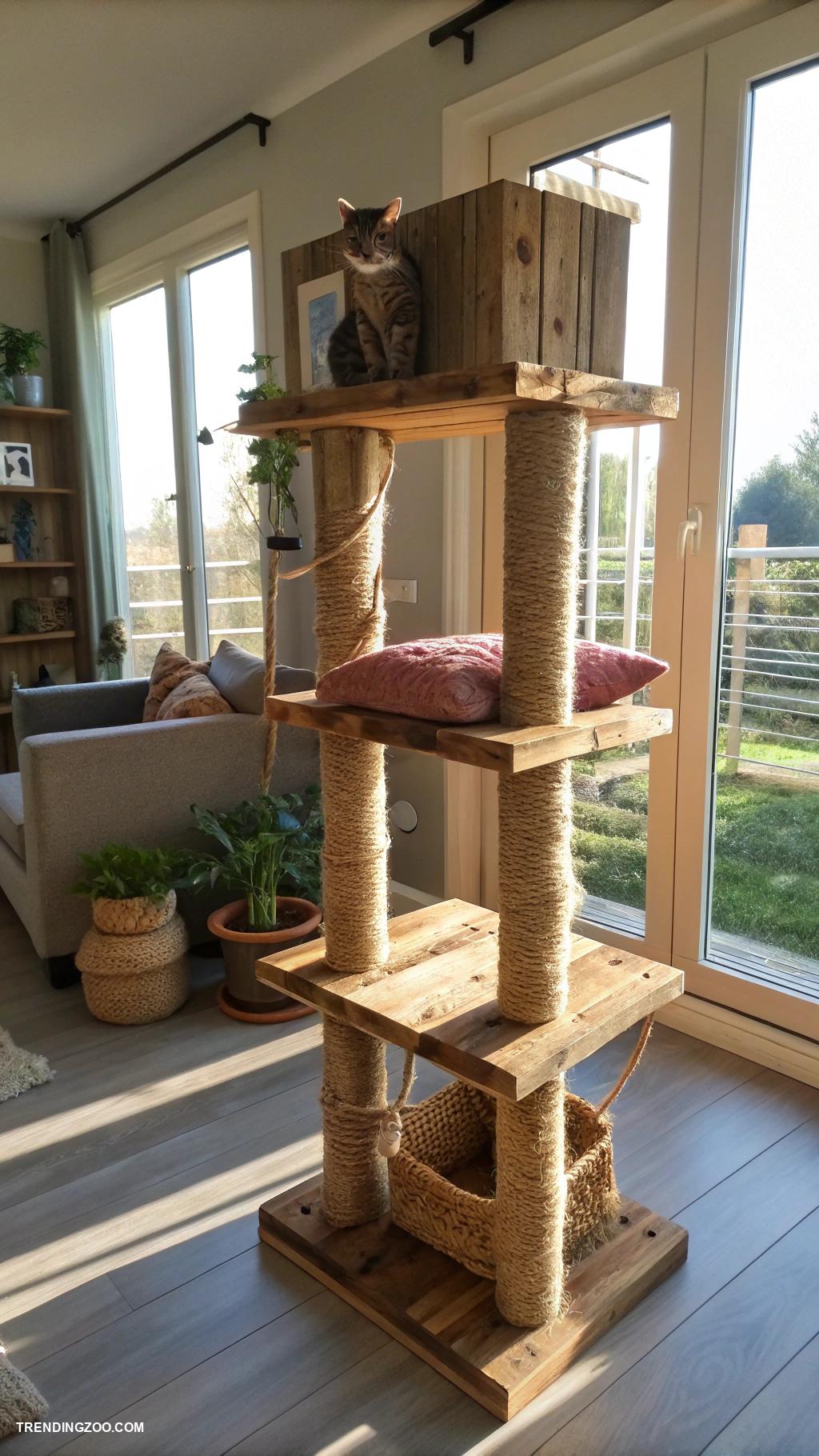 diy cat tree Pallet wood tower with climbing posts