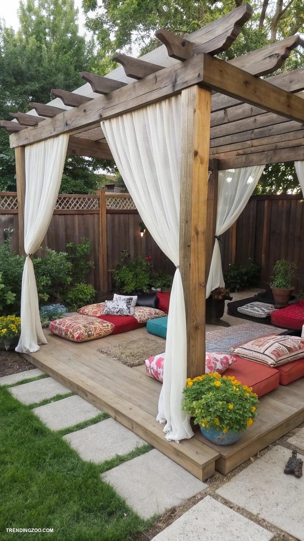 diy dog areas in backyard Covered outdoor retreat with cushions