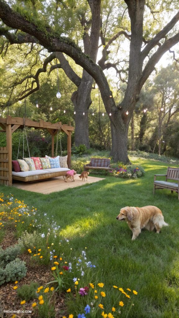 diy dog areas in backyard Enchanted forest area with natural shade