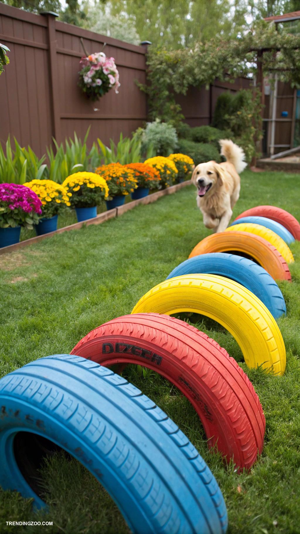 diy dog areas in backyard Mini obstacle course using old tires