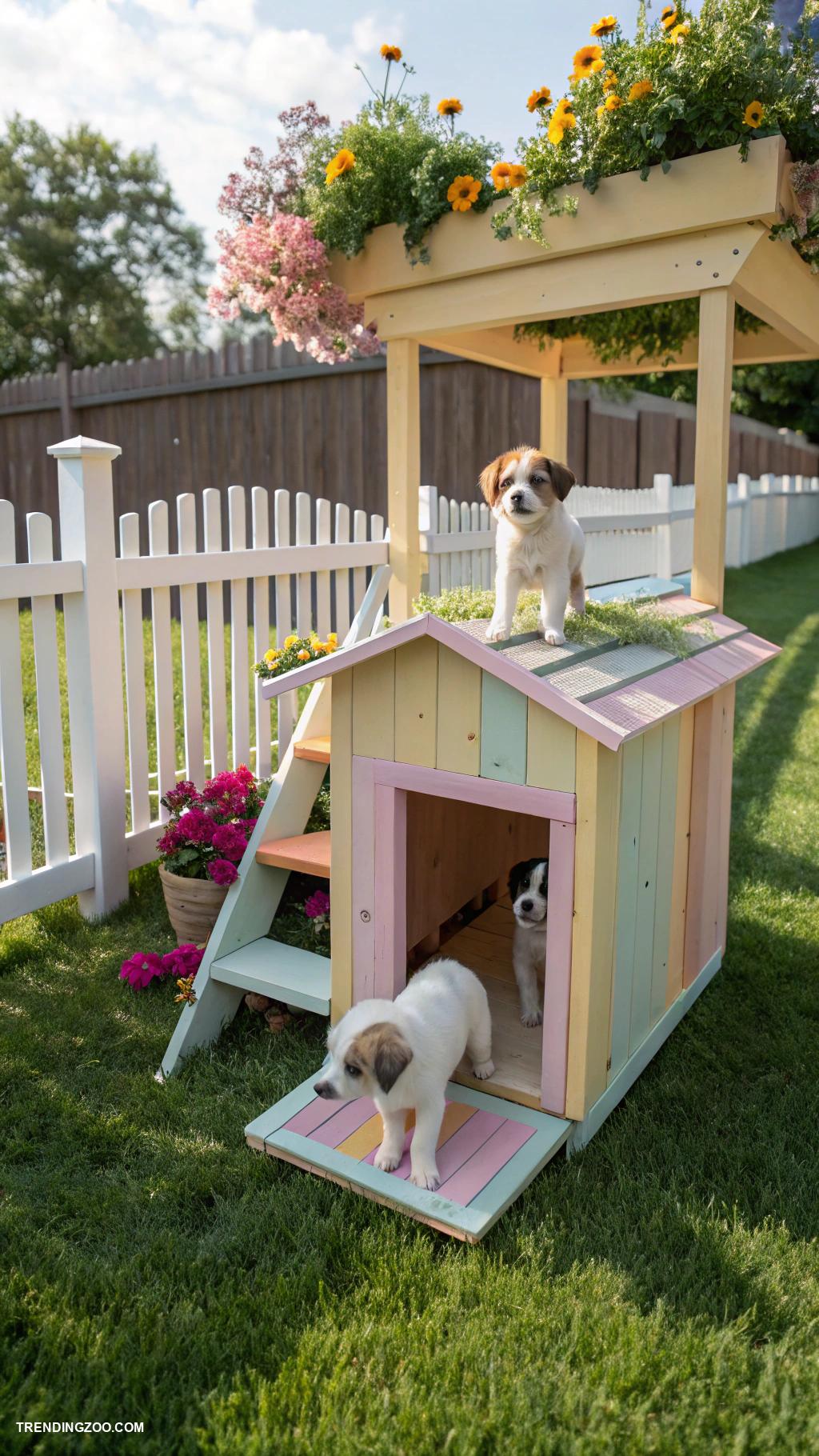 diy dog areas in backyard Puppy playhouse with climbing frame