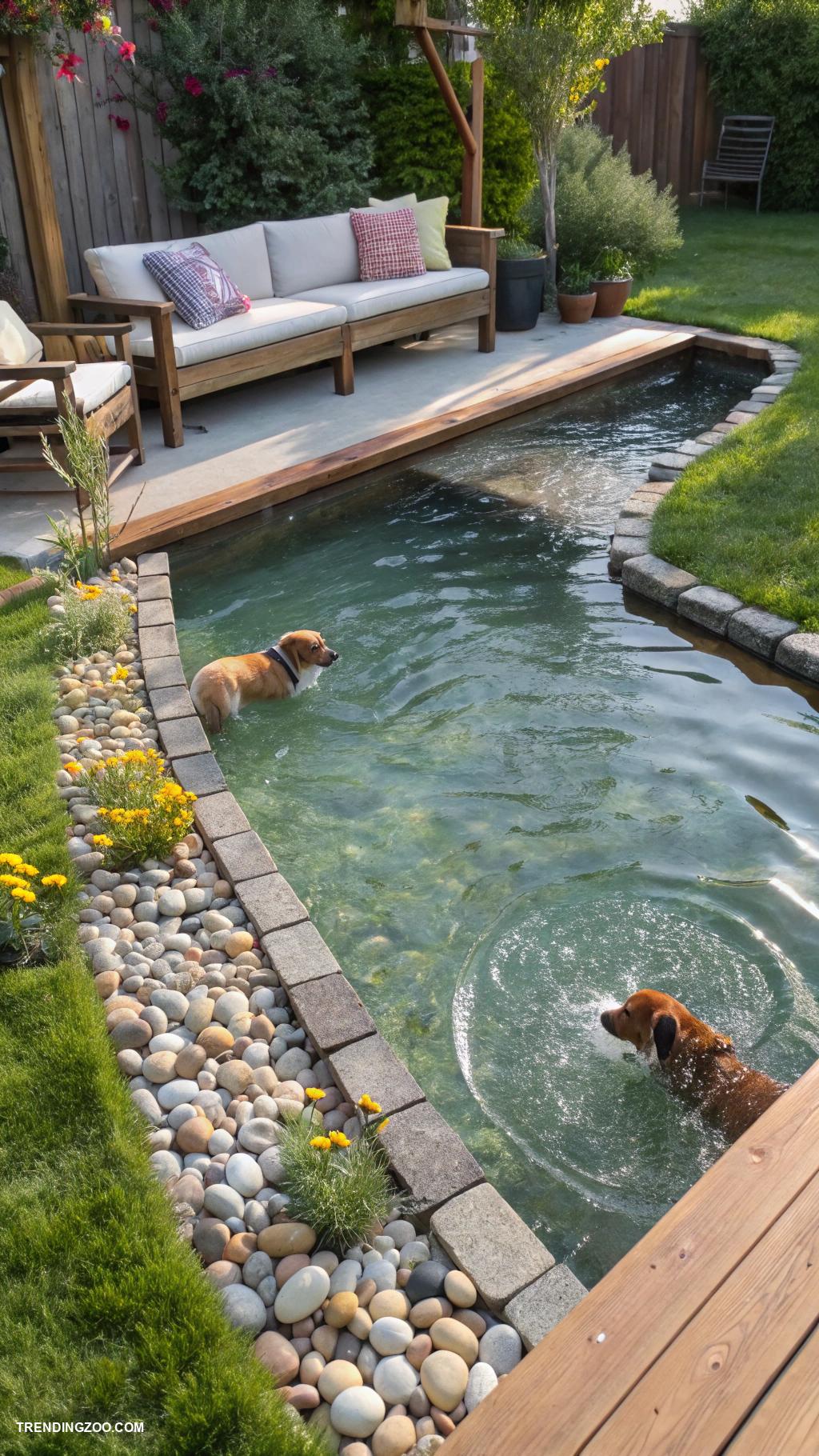 diy dog areas in backyard Reflective splash pond for cooling off