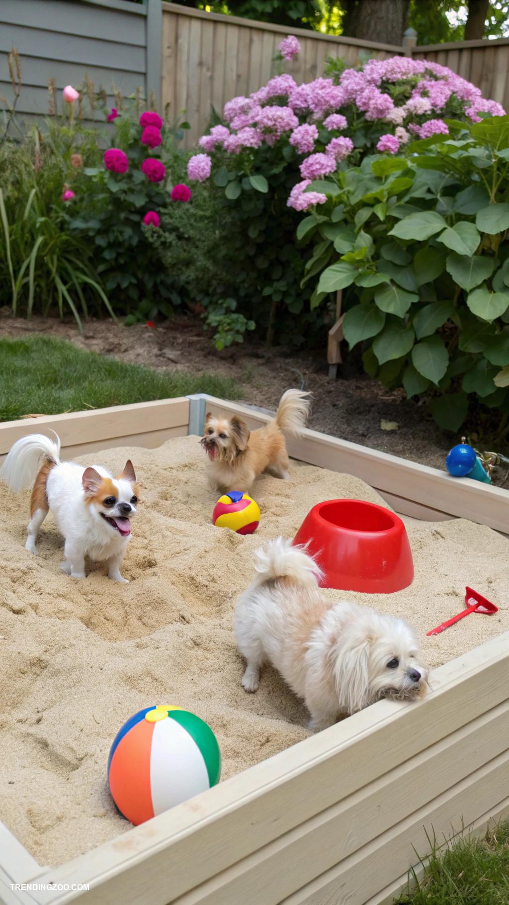 diy dog areas in backyard Tiny doggy beach with sandbox area