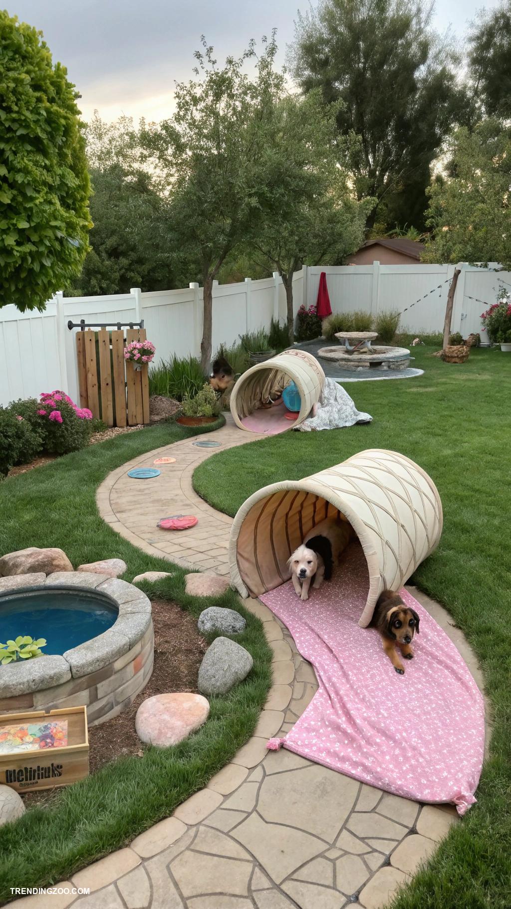 diy dog areas in backyard Tunnel maze with soft bedding