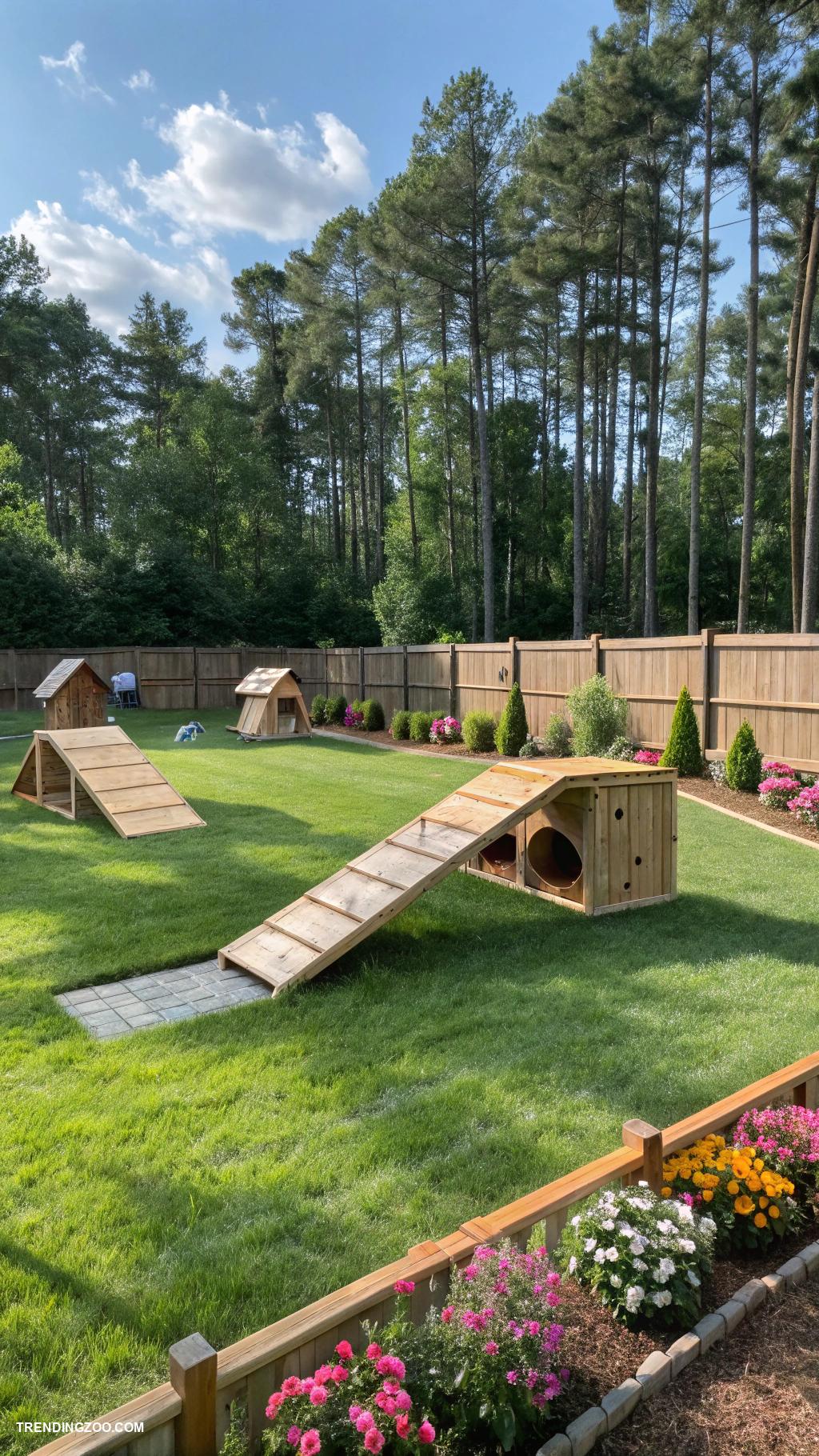 diy dog areas in backyard Wooden agility course with ramps