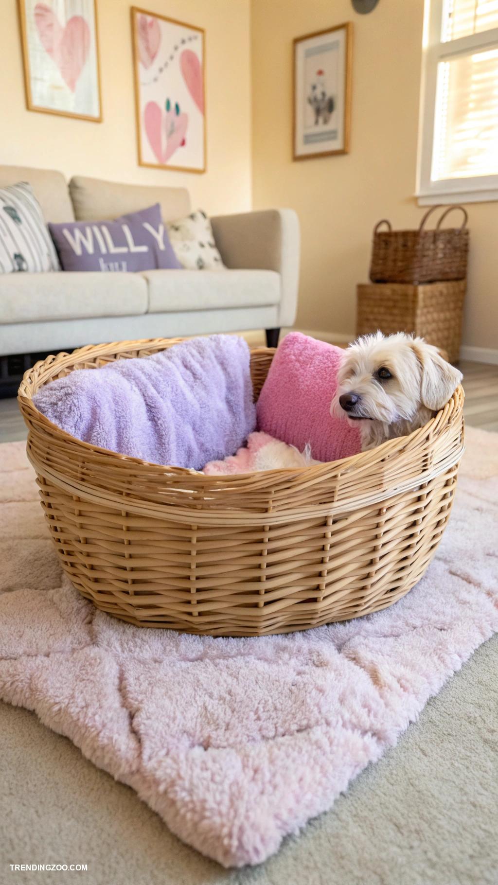 diy dog beds Laundry basket bed with plush lining
