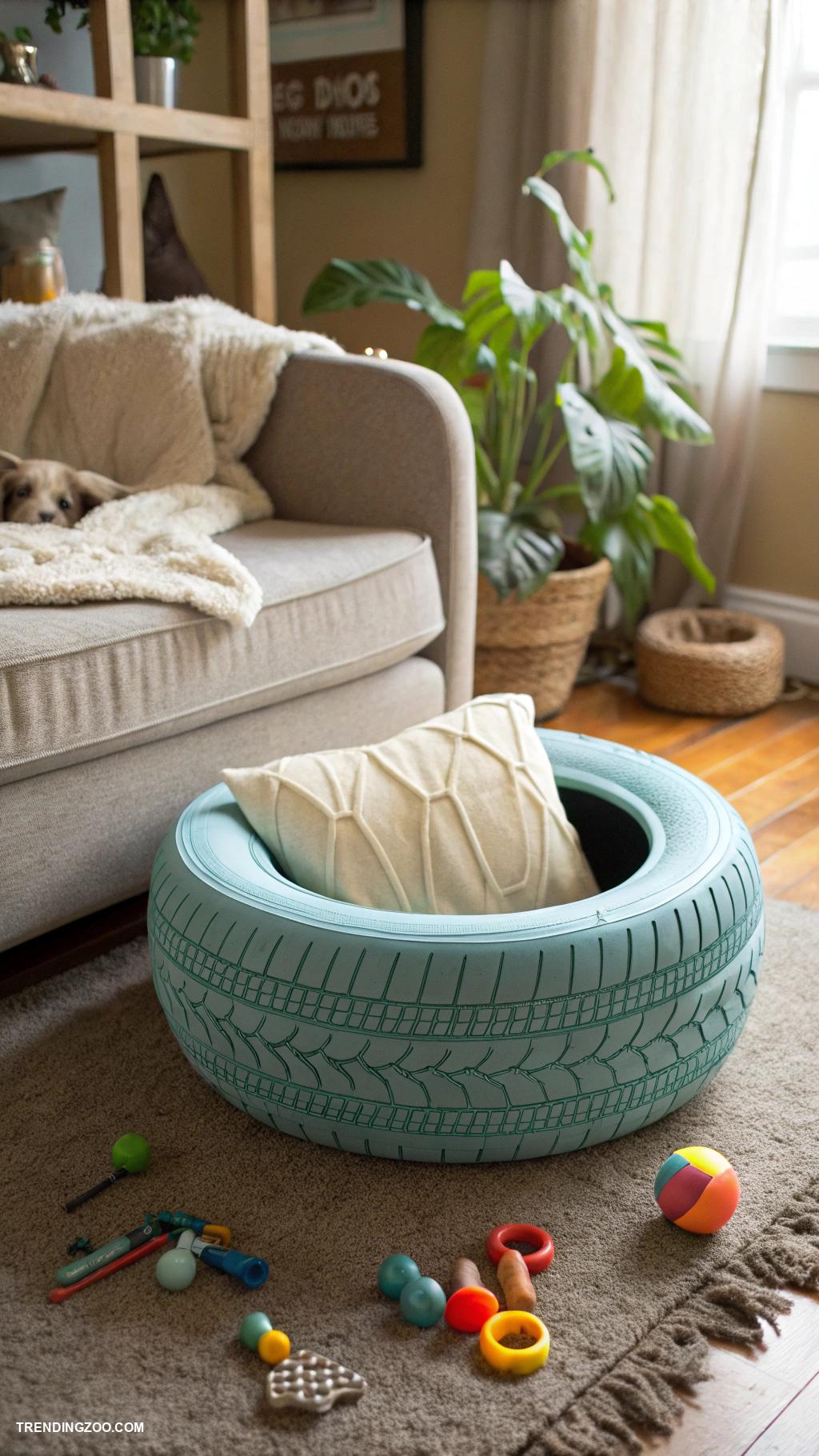 diy dog beds Repurposed tire as a stylish dog bed