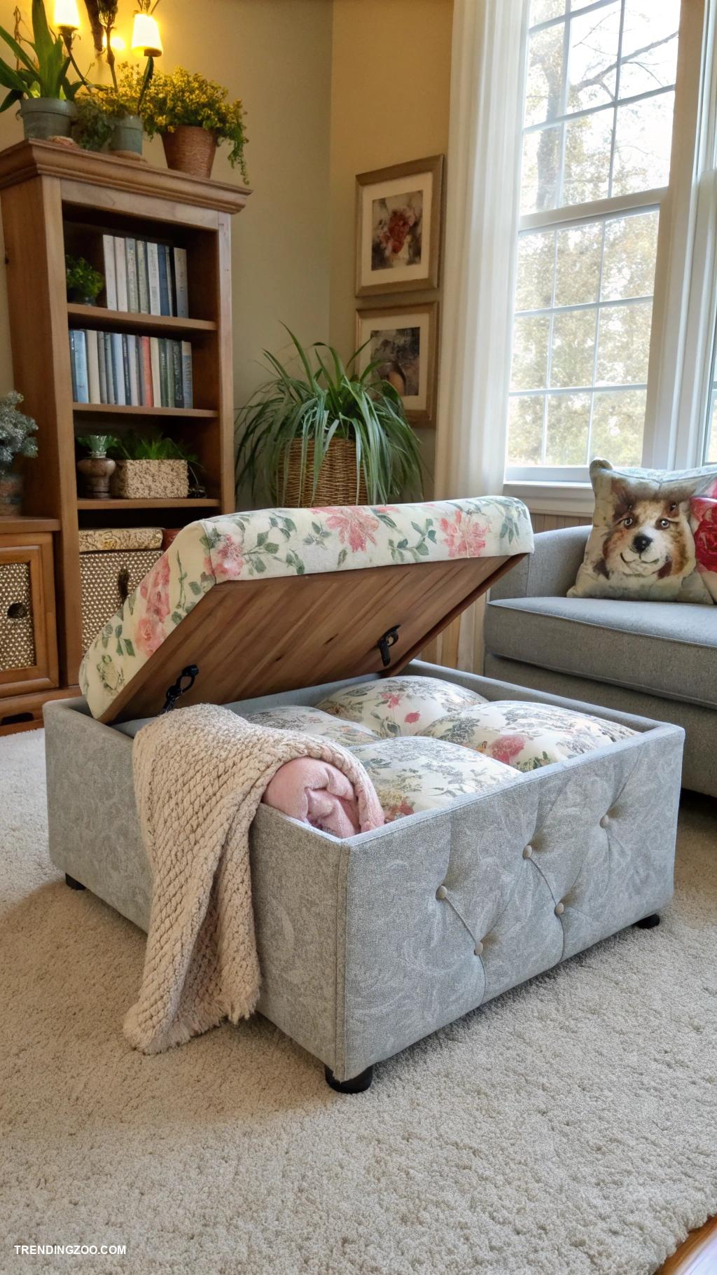 diy dog beds Storage ottoman converted into dog bed