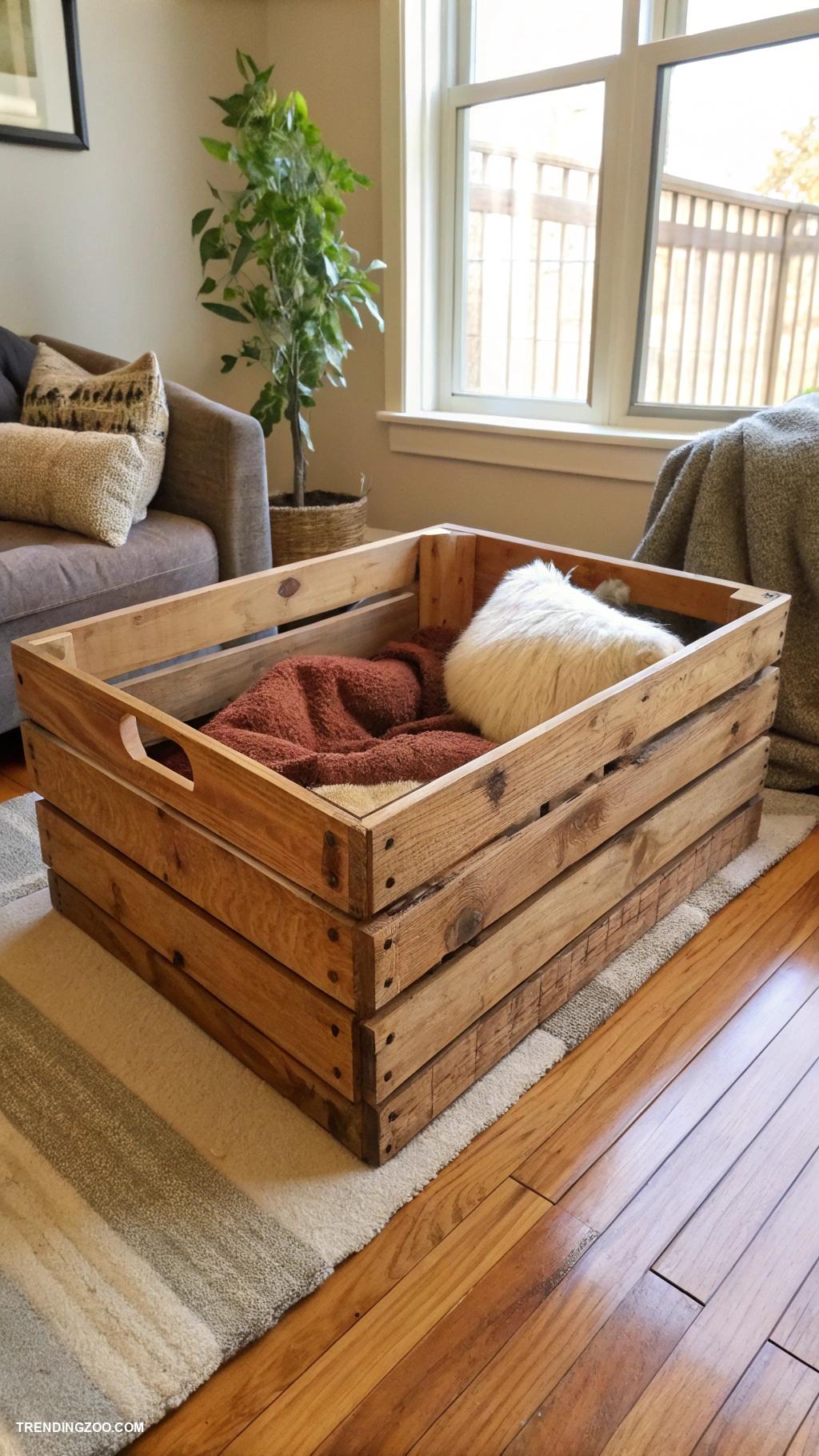 diy dog beds Wooden crate stacked dog bed