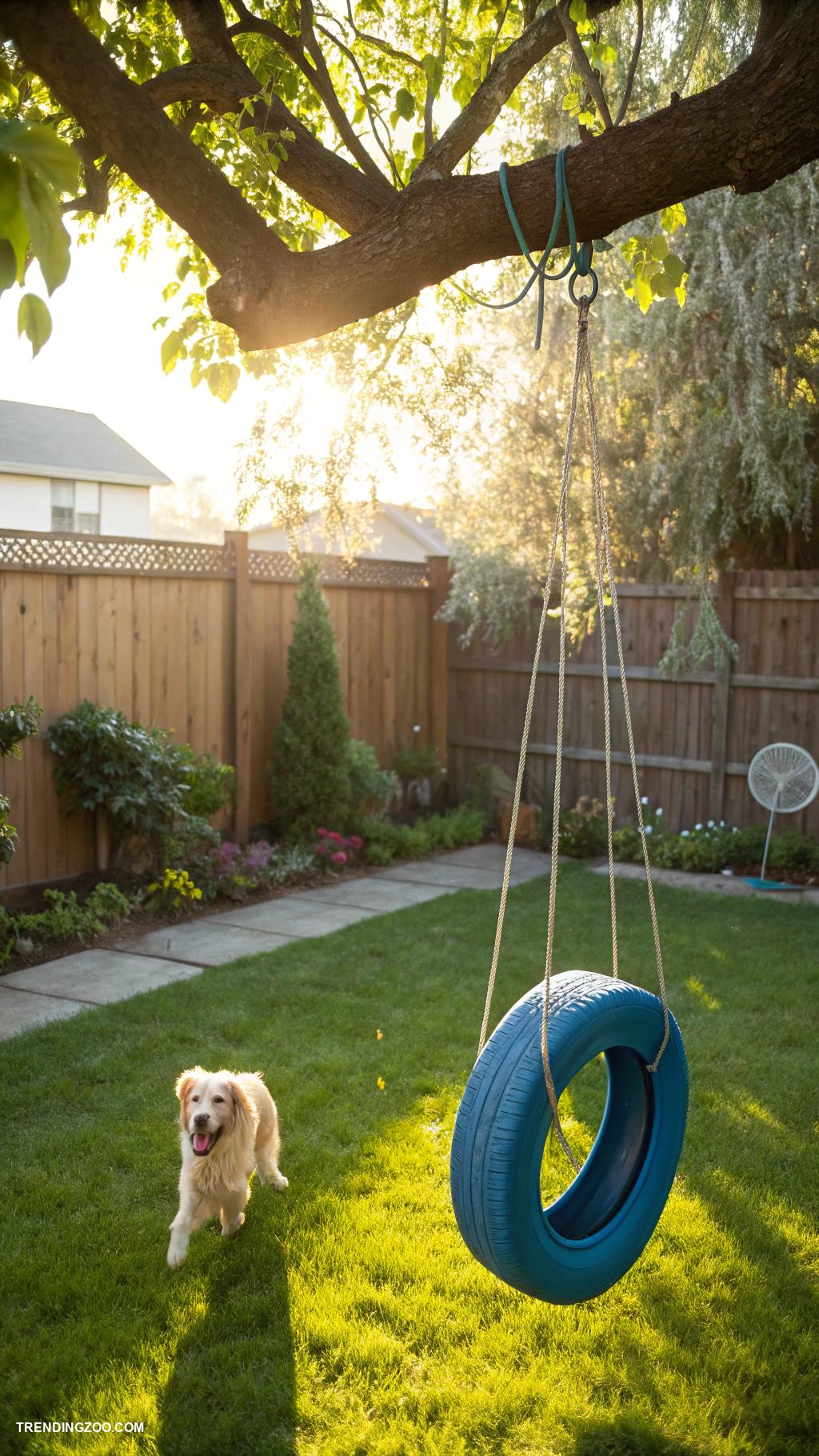 diy dog run cheap Hang a tire swing for playful activities