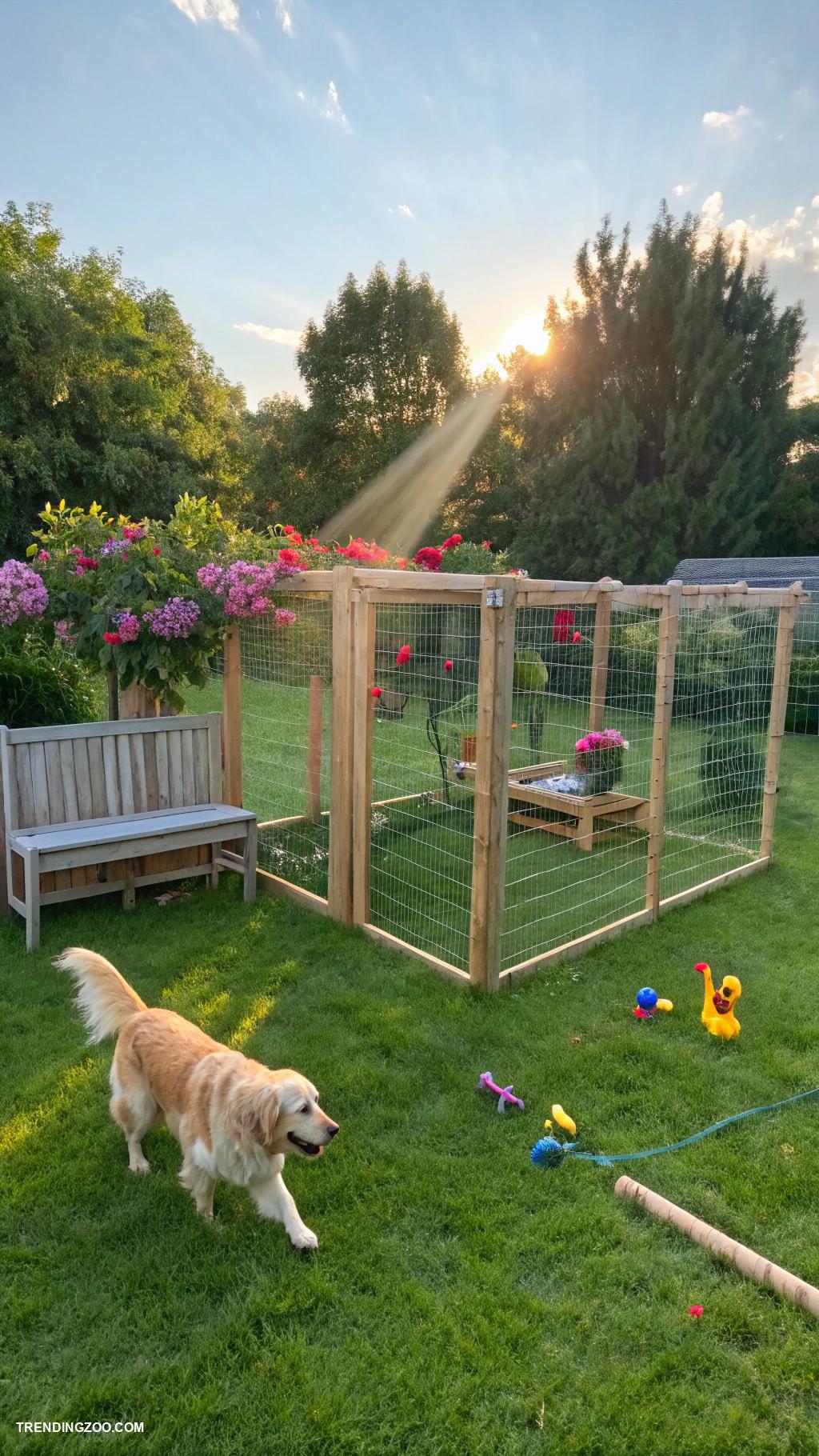 diy dog run cheap Use garden stakes for a simple structure