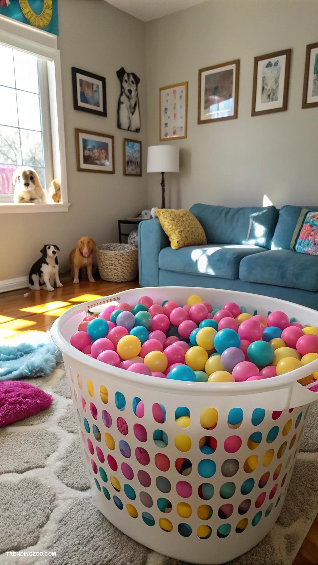 diy dog toys Laundry basket ball pit adventure