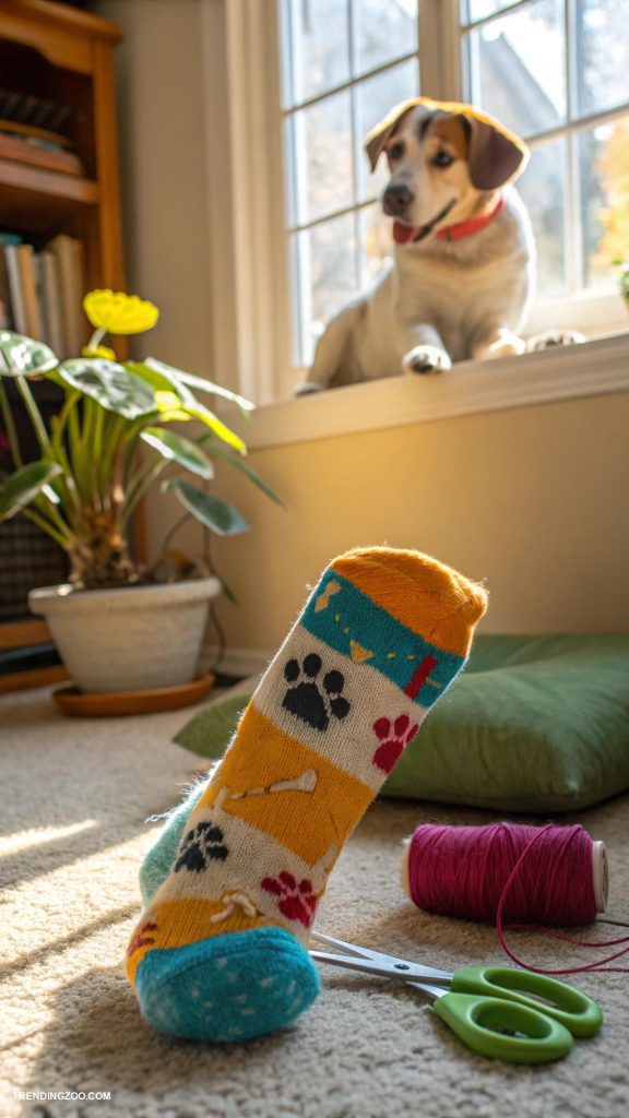 diy dog toys Socks stuffed with crinkly plastic