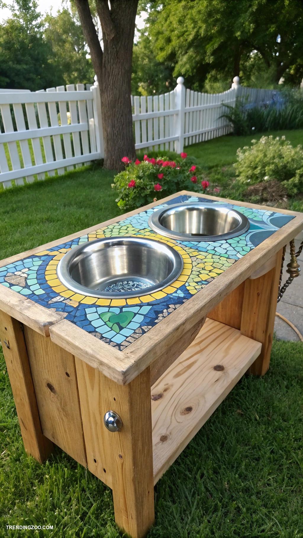 dog feeding station ideas DIY mosaic tile feeding station for dogs