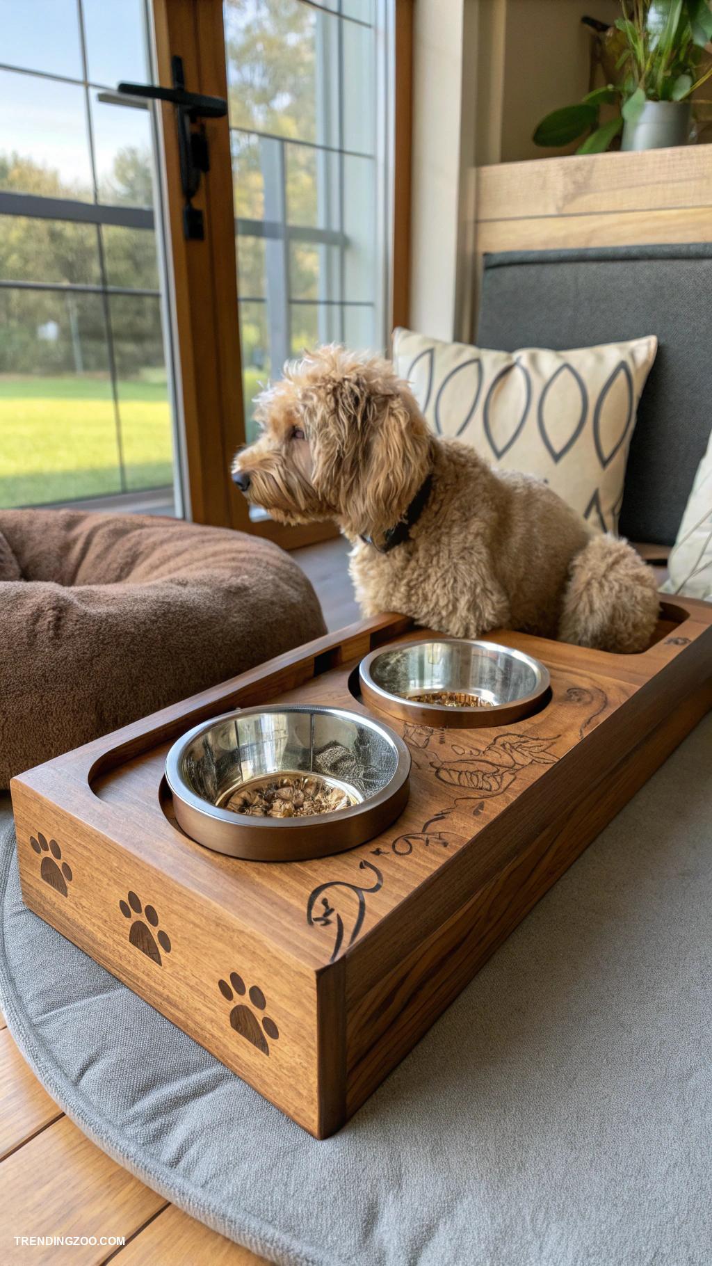 dog feeding station ideas Feeding station integrated with pet bed