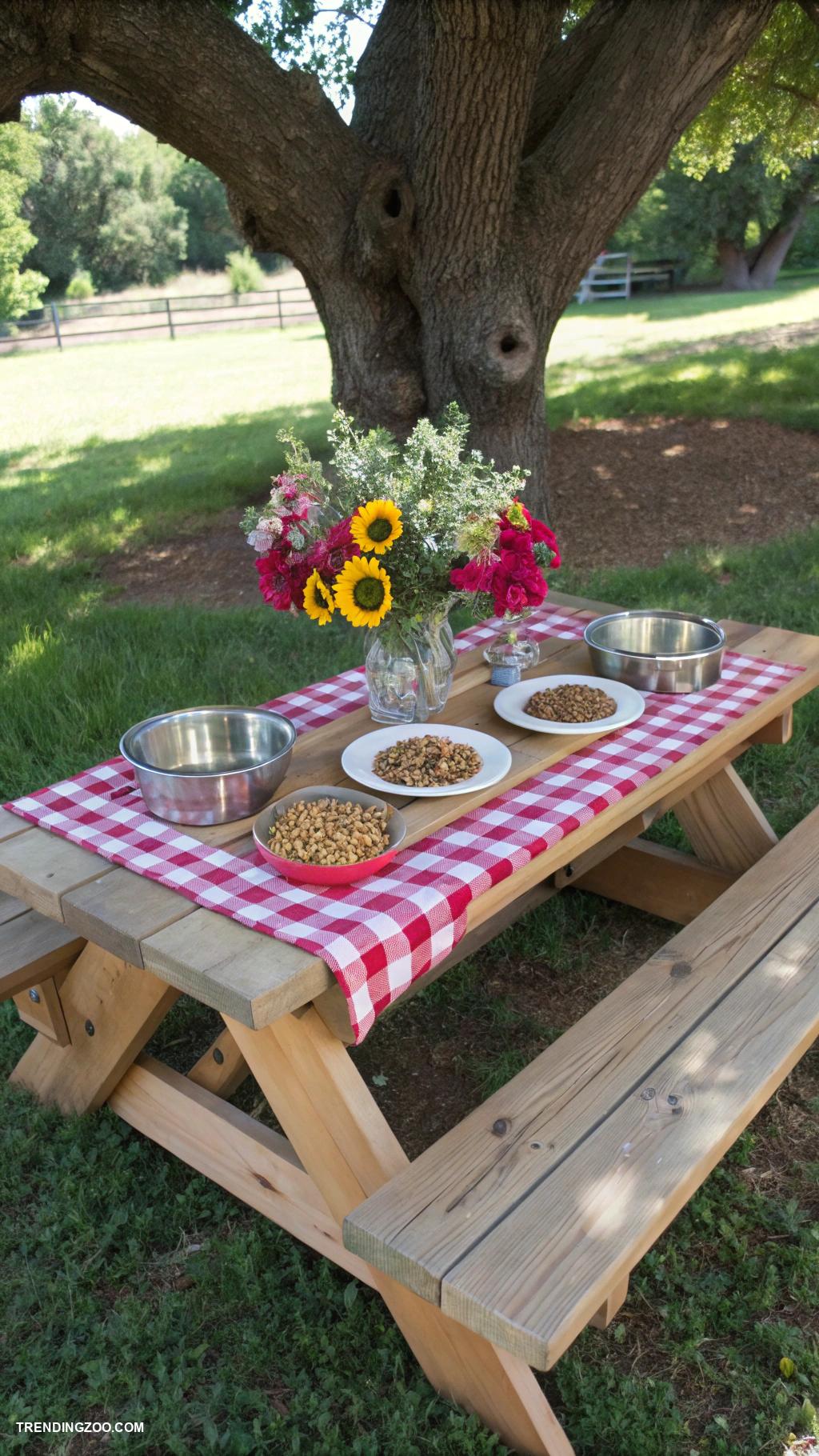 dog feeding station ideas Pet friendly outdoor picnic table dining spot