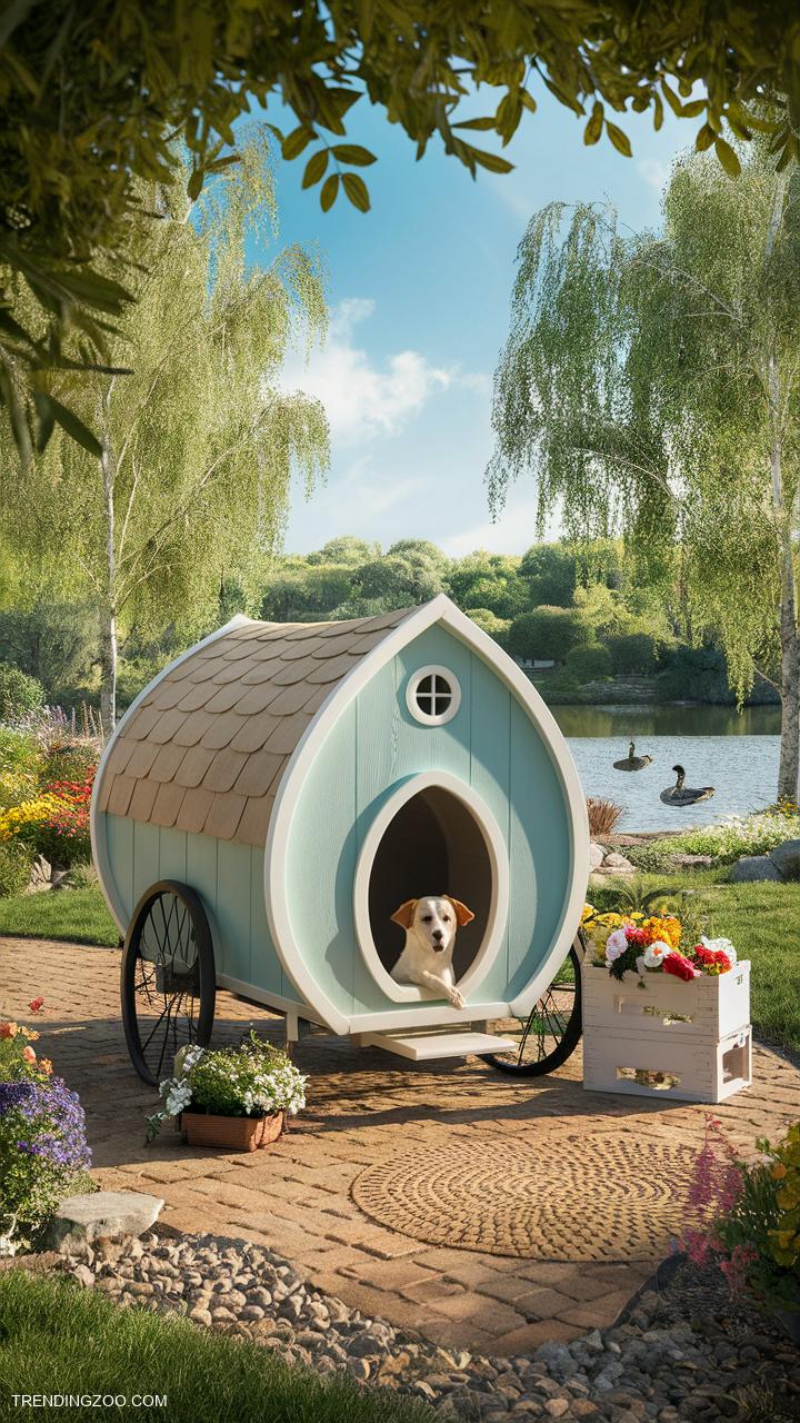 dog house ideas Teardrop shaped mobile dog house on wheels