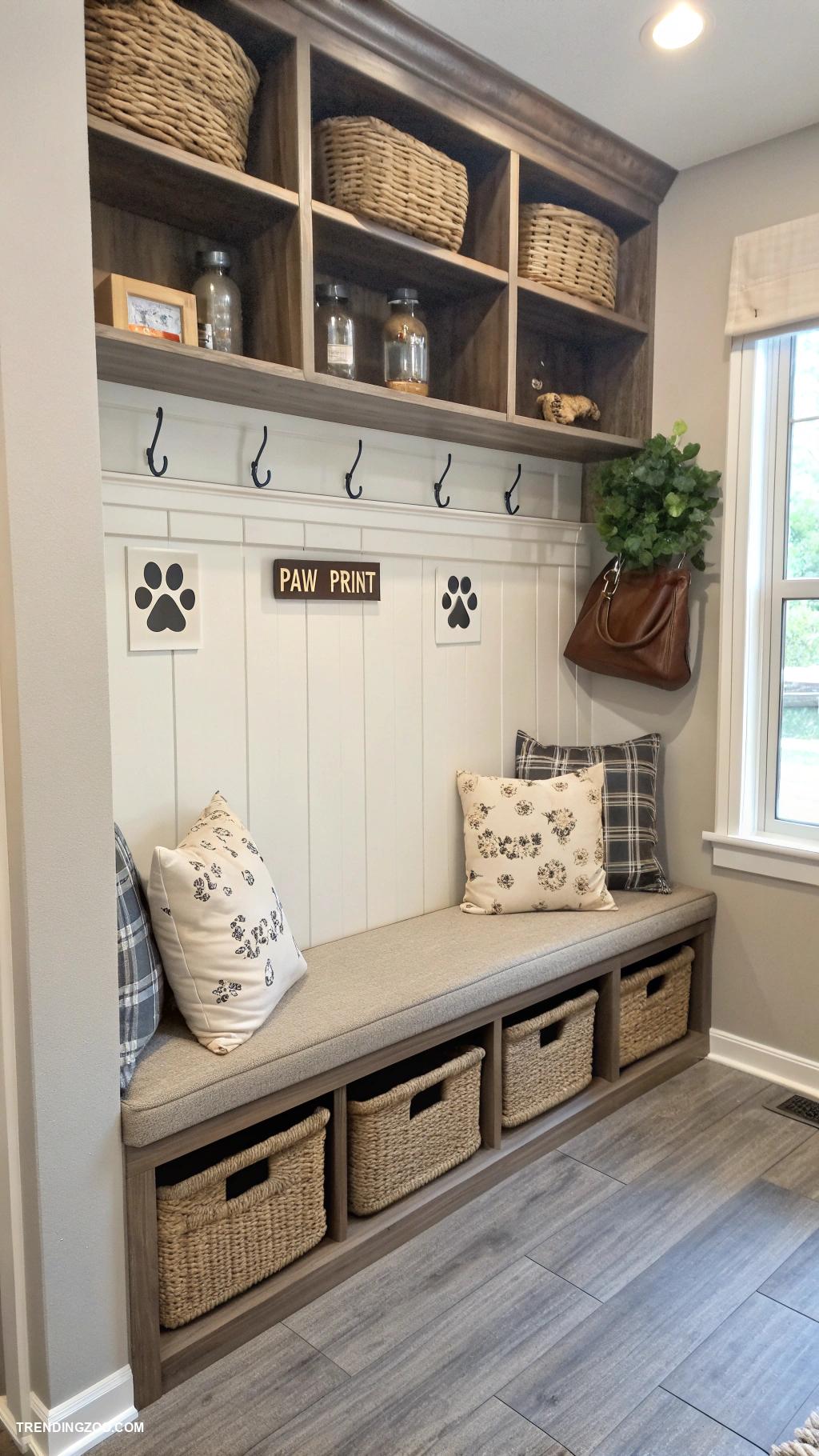 dog mud room ideas Built in benches for dog gear organization