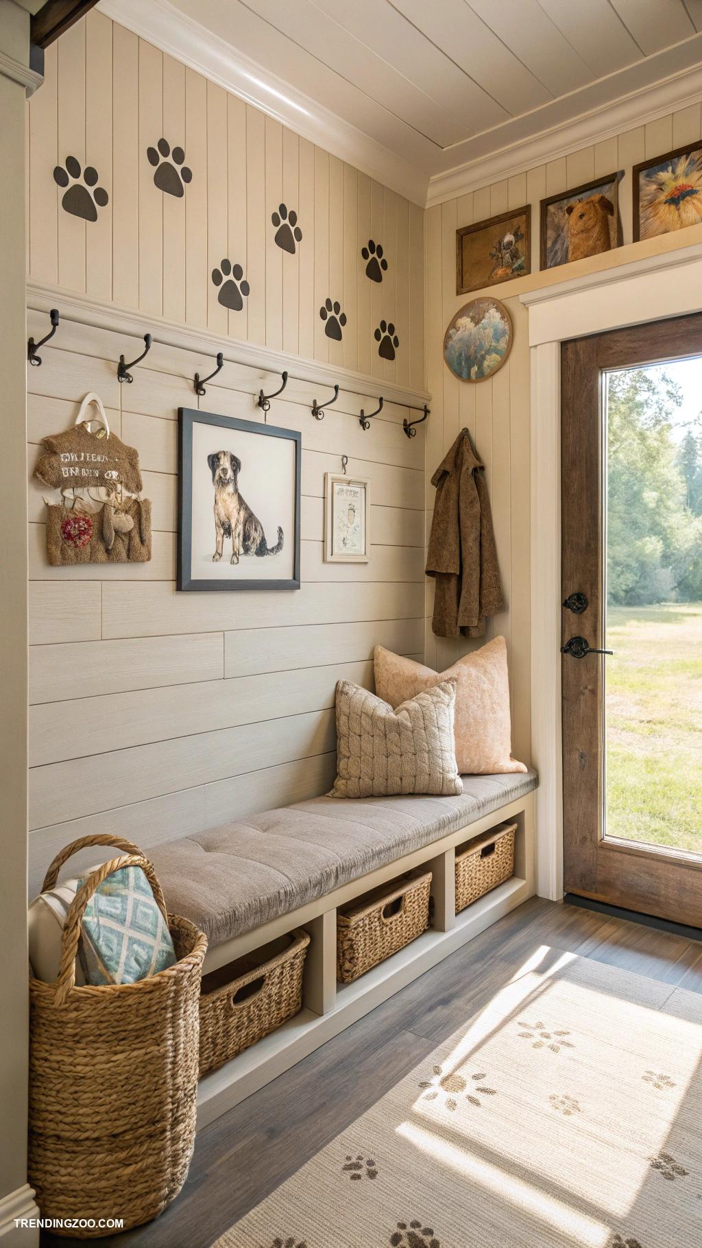 dog mud room ideas Decorative hooks for jackets and leashes