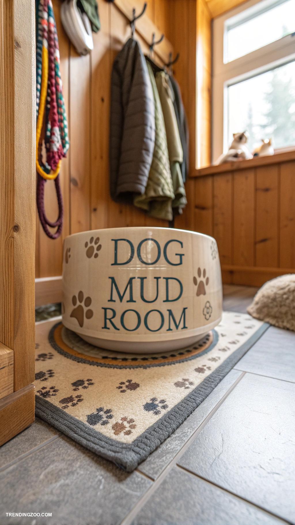 dog mud room ideas Personalized dog bowls in a designated area