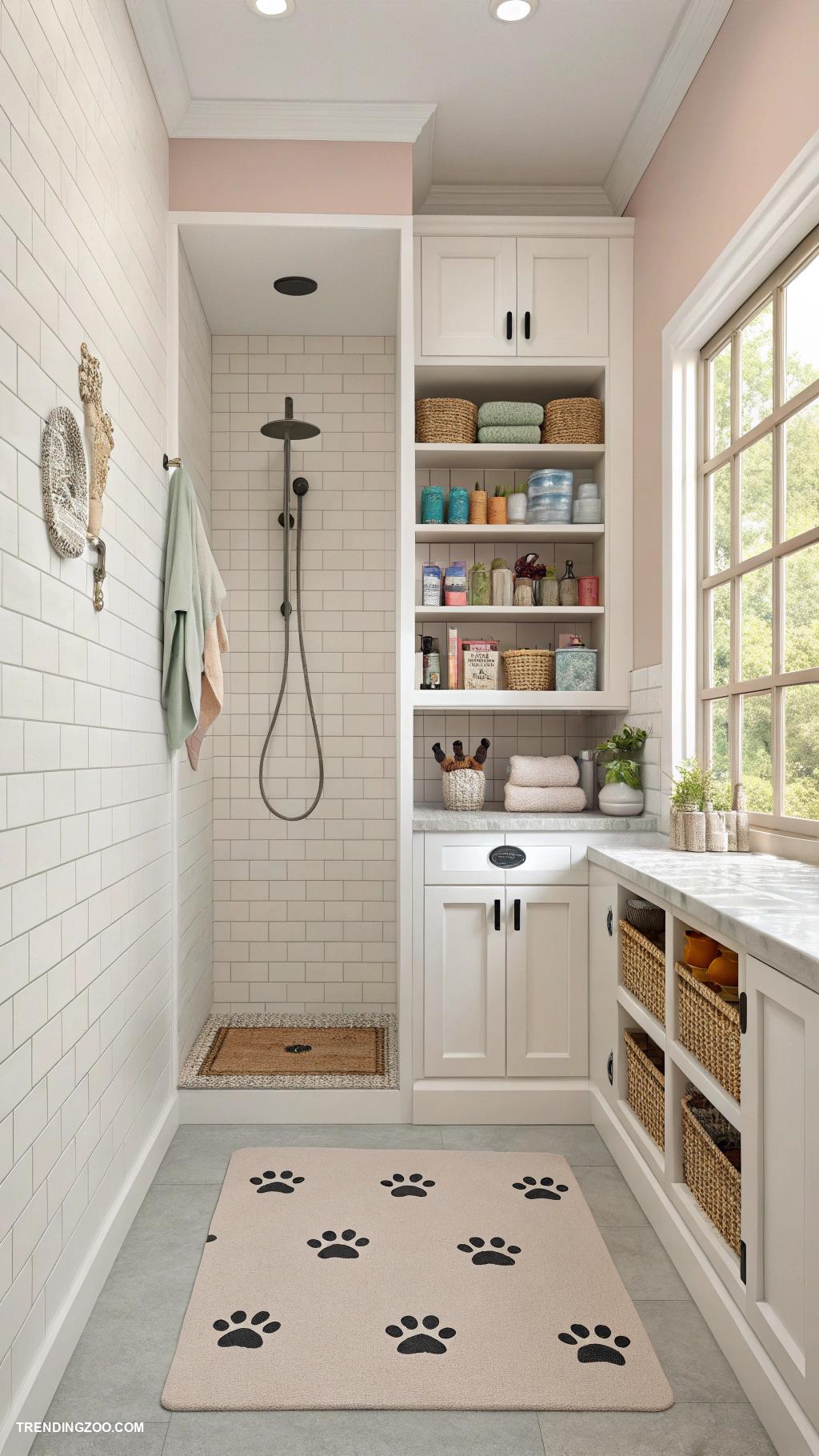 dog shower in laundry room Built in shower with paw style faucet