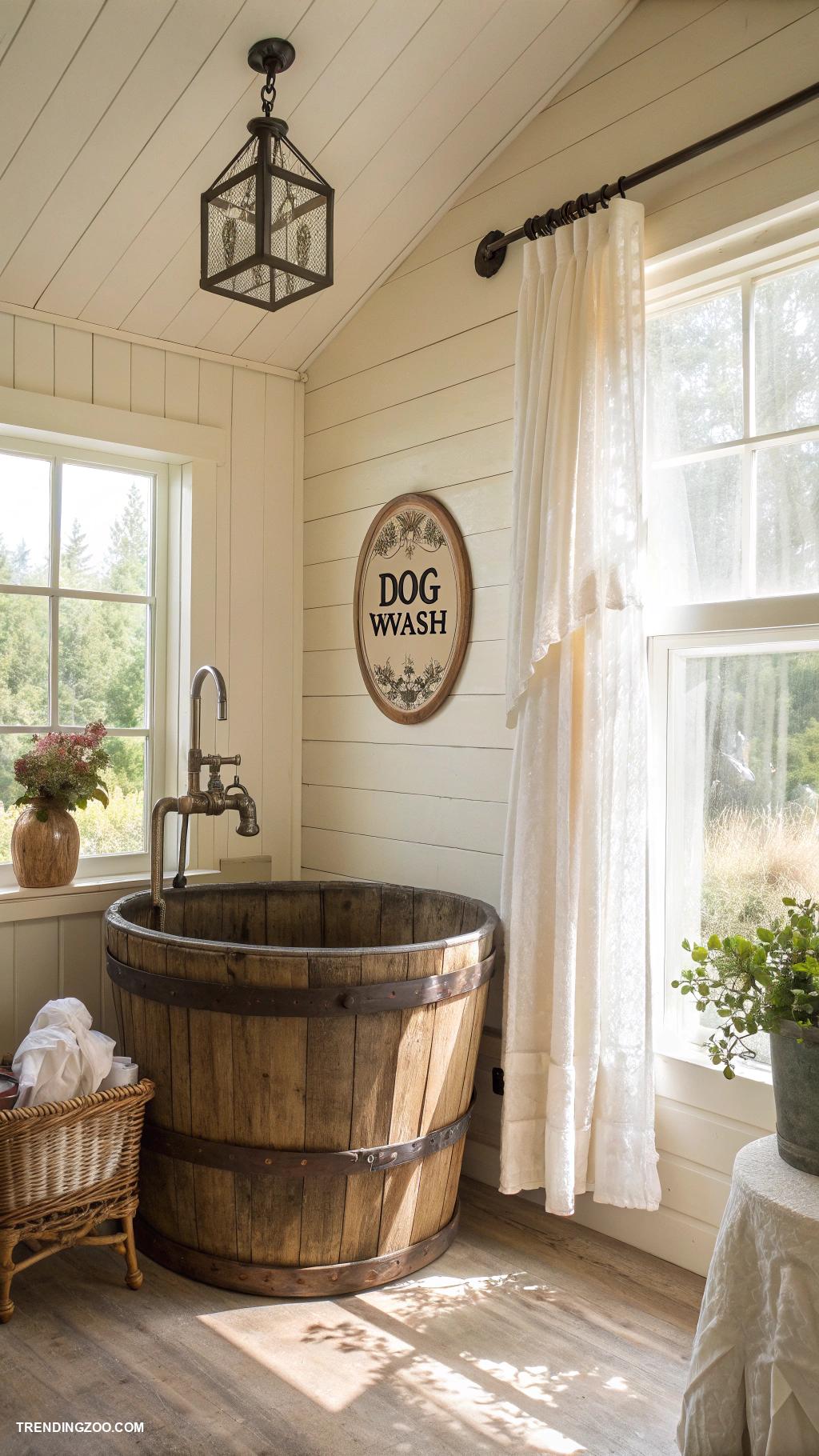 dog shower in laundry room Rustic wooden tub with farmhouse style
