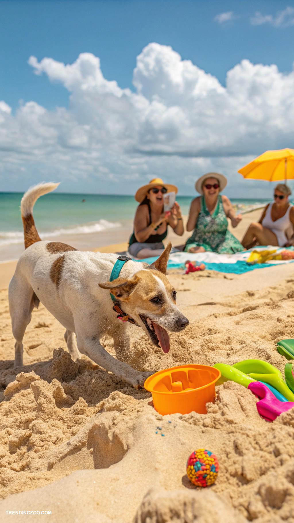 dogs at the beach Canine treasure hunt with buried toys