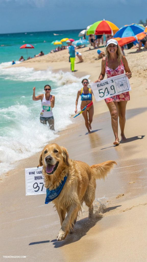 dogs at the beach Dog swimming race in safe beach area