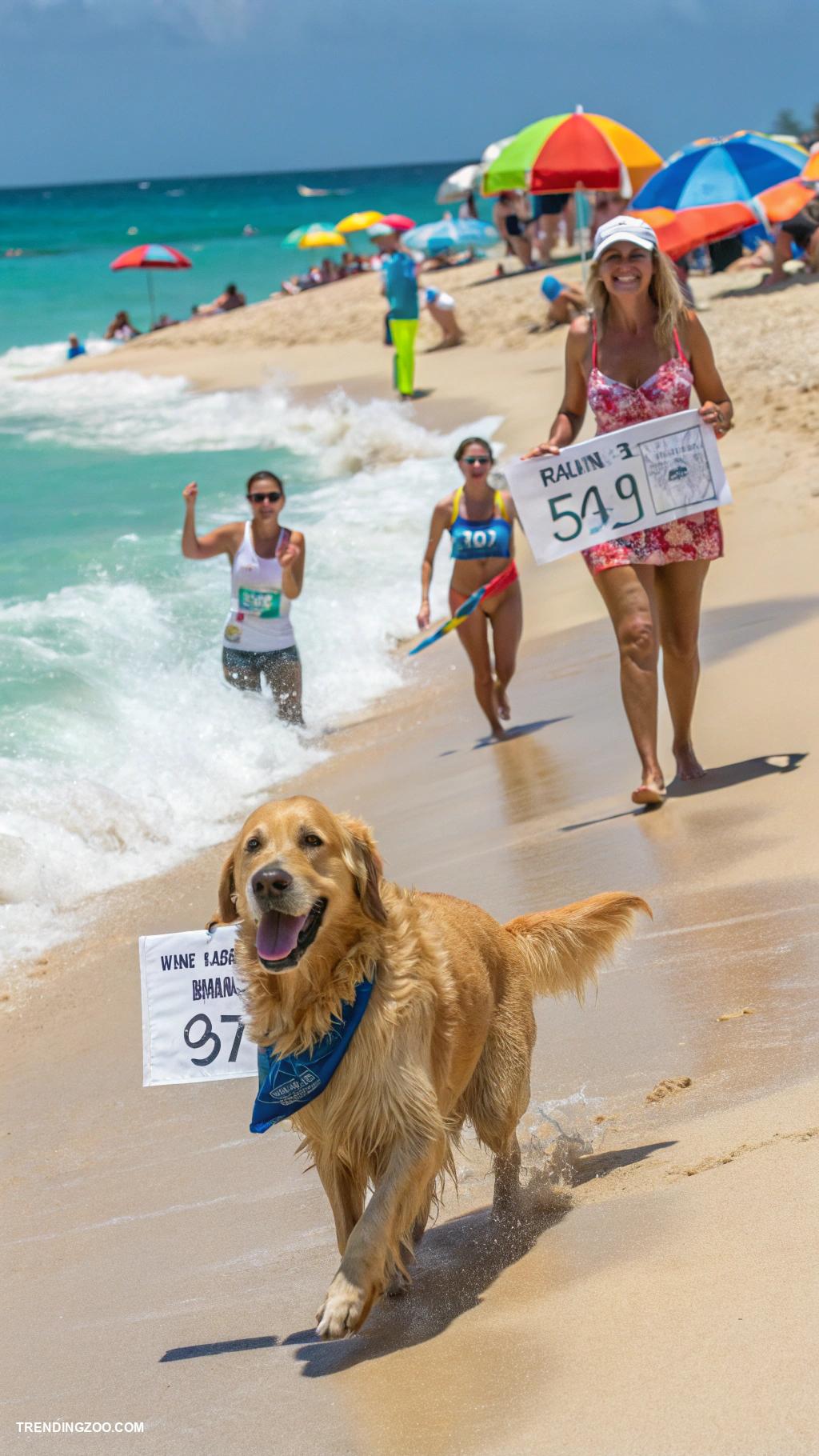 dogs at the beach Dog swimming race in safe beach area