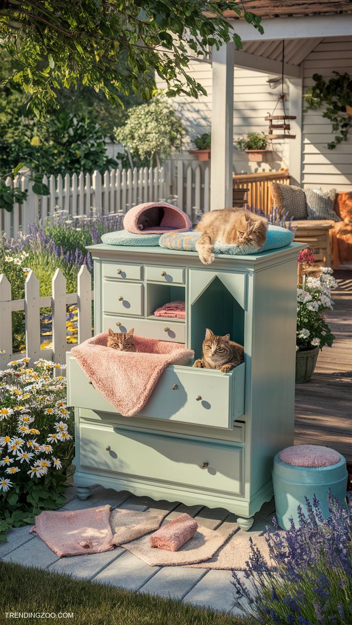 outdoor cat house ideas Repurposed dresser turned cat haven