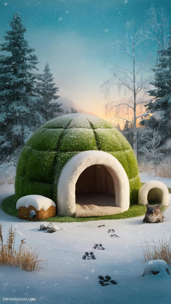 outdoor cat house ideas Turf covered igloo for winter warmth