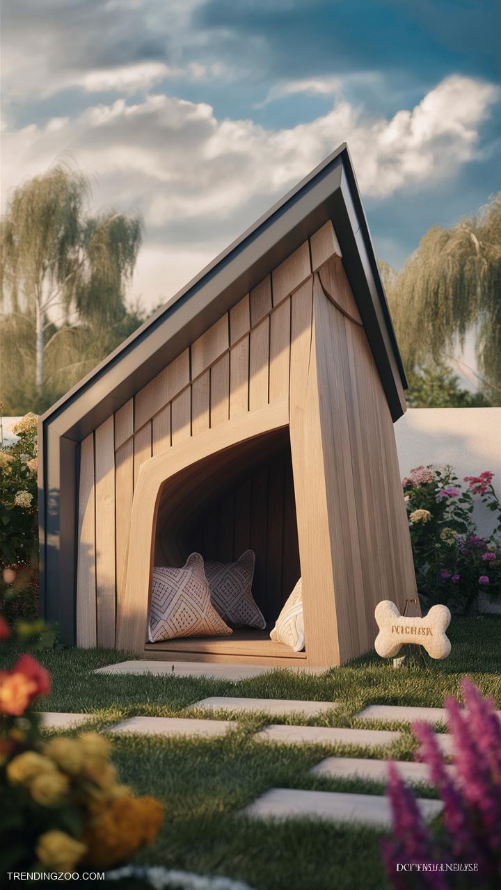 pallet dog house ideas Chic modern design with slanted roof