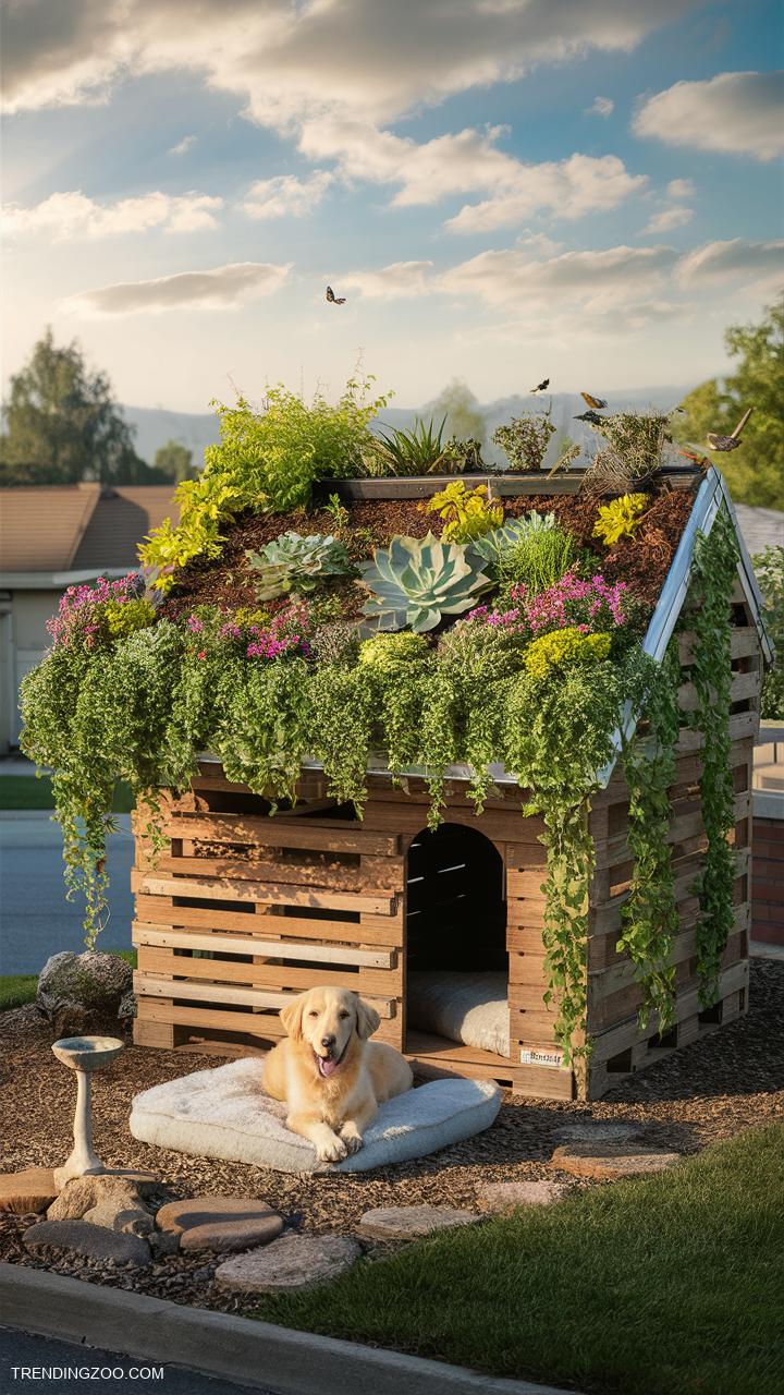 pallet dog house ideas Sustainable roof garden for added greenery