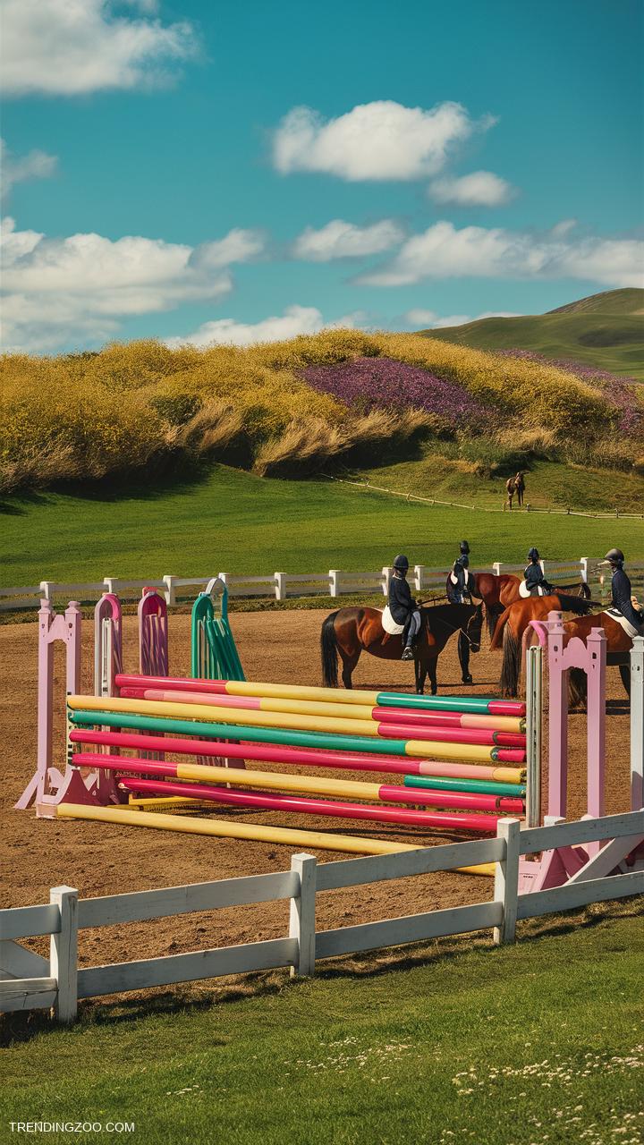 pretty horses Brightly colored jump poles for training
